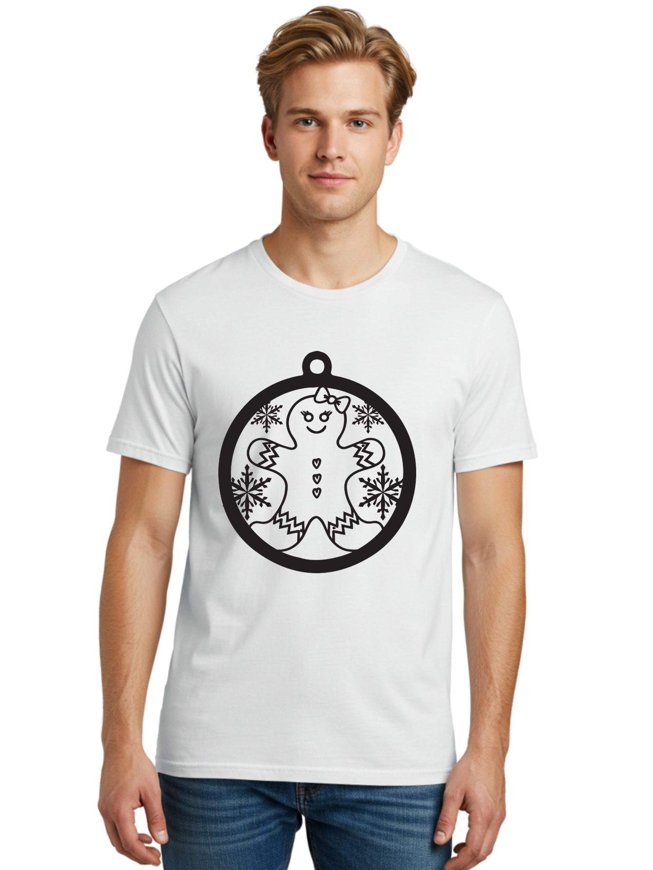 Gingerbread-Man-Ornament Men'S Graphic Tee, 100% Cotton, Comfortable Casual Summer Wear, Machine Washable, Gingerbread Man, Christmas Ornament, Festive Decor, Holiday Cheer, Winter Wonderland, Sweet Treats, Cookie Decoration, Charming Design, Aac755