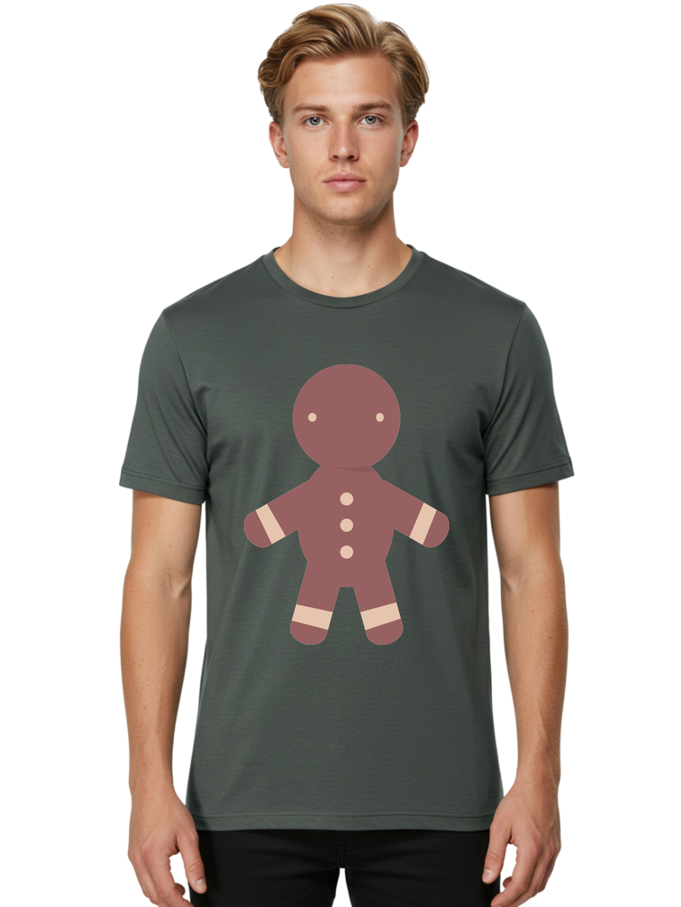 Gingerbread-Man Men'S Graphic Tee, 100% Cotton, Comfortable Casual Summer Wear, Machine Washable, Gingerbread Man, Holiday Treat, Sweet Cookie, Festive Dessert, Cartoon Character, Cute Illustration, Digital Art, Gingerbread Cookie, Aac756