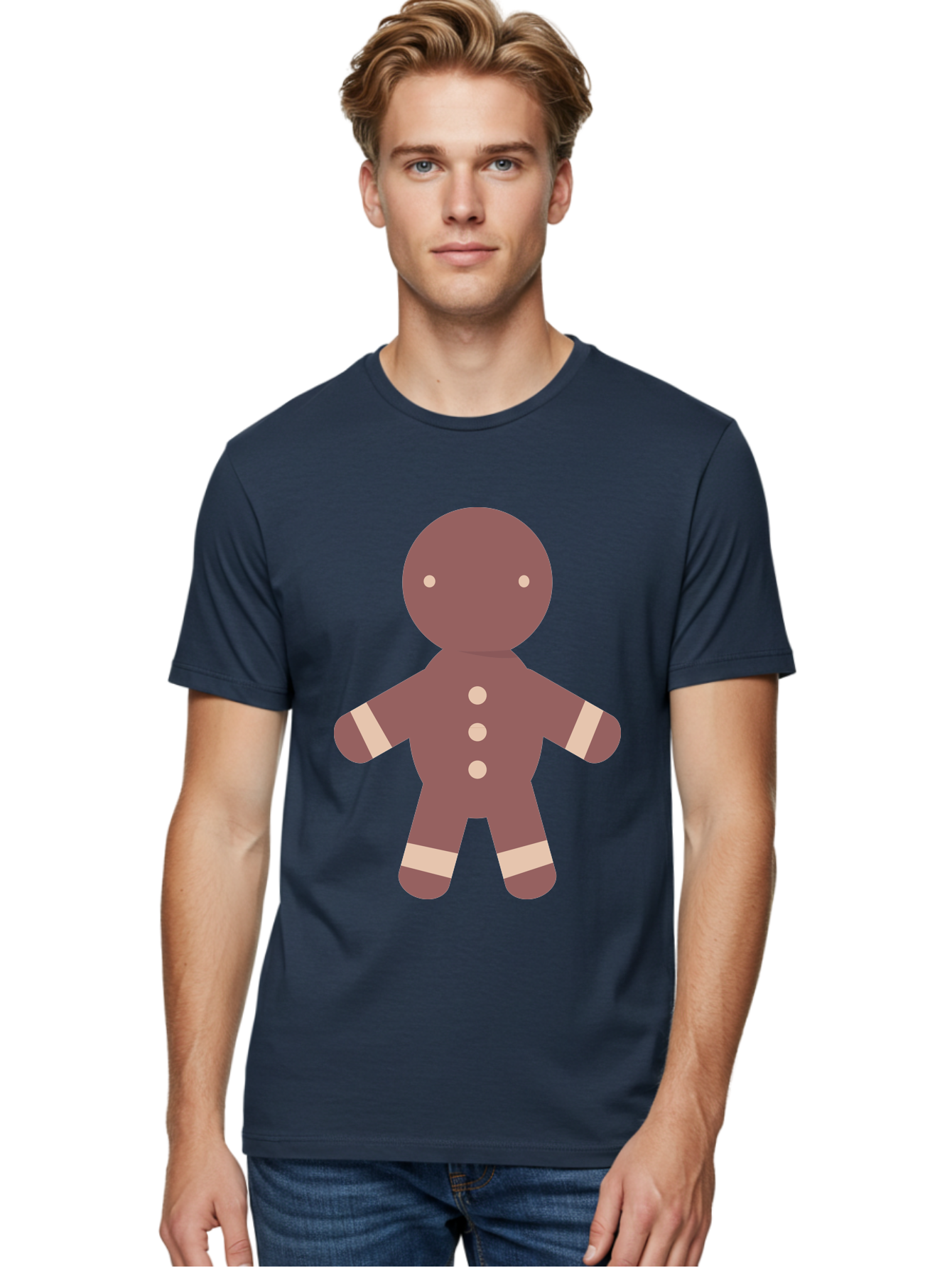 Gingerbread-Man Men'S Graphic Tee, 100% Cotton, Comfortable Casual Summer Wear, Machine Washable, Gingerbread Man, Holiday Treat, Sweet Cookie, Festive Dessert, Cartoon Character, Cute Illustration, Digital Art, Gingerbread Cookie, Aac756