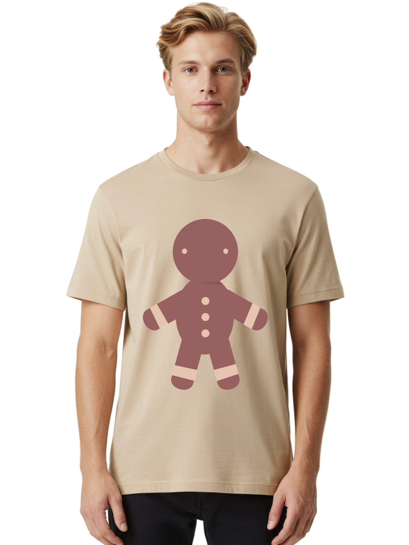 Gingerbread-Man Men'S Graphic Tee, 100% Cotton, Comfortable Casual Summer Wear, Machine Washable, Gingerbread Man, Holiday Treat, Sweet Cookie, Festive Dessert, Cartoon Character, Cute Illustration, Digital Art, Gingerbread Cookie, Aac756