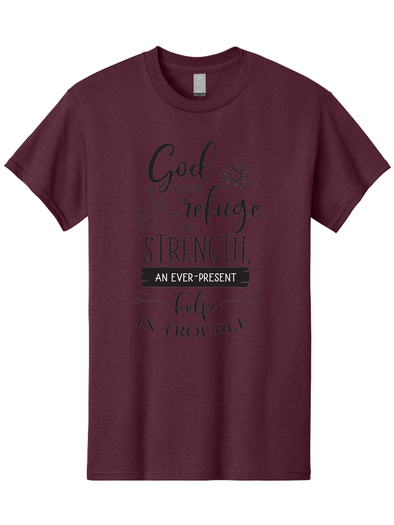 God-Is-Our-Refuge Men'S Graphic Tee, 100% Cotton, Comfortable Casual Summer Wear, Machine Washable, Inspirational Quote, Bible Verse, Motivational Words, Faith And Spirituality, Trust In God, Strength In Trouble, Refuge And Help, Aac765