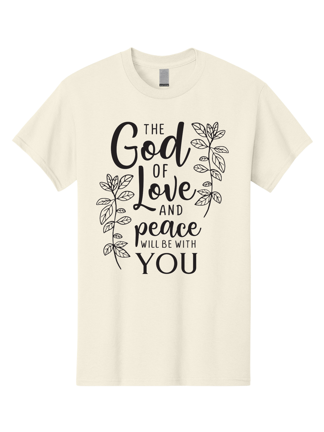God-Of-Love-And-Peace Men'S Graphic Tee, 100% Cotton, Comfortable Casual Summer Wear, Machine Washable, Inspirational Quote, God Of Love And Peace, Uplifting Message, Positive Affirmation, Leafy Design, Black Typography, Spiritual Words, Aac766