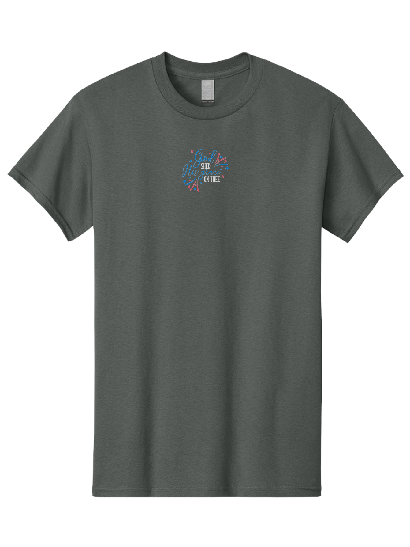 God-Shed-His-Grace-On-Thee Men'S Graphic Tee, 100% Cotton, Comfortable Casual Summer Wear, Machine Washable, Inspirational Quote, Faith-Based Design, Scripture Art, Devotional Graphics, Motivational Words, Christian Decor, Blue And Pink Stars, Aac768