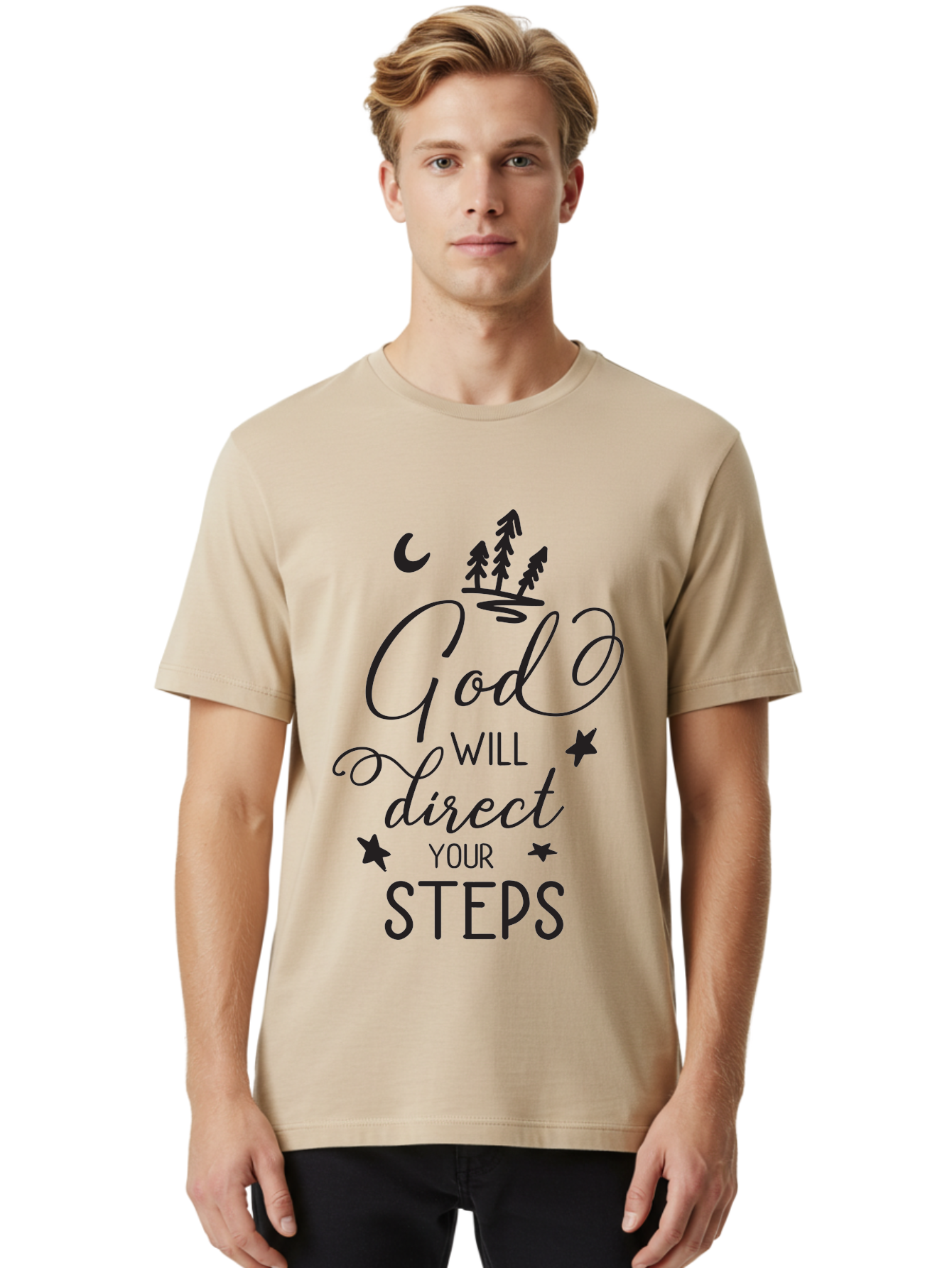 God-Will-Direct-Your-Steps Men'S Graphic Tee, 100% Cotton, Comfortable Casual Summer Wear, Machine Washable, Inspirational Quote, Motivational Phrase, God Will Direct Your Steps, Faith-Based Message, Spiritual Guidance, Positive Affirmation, Aac770