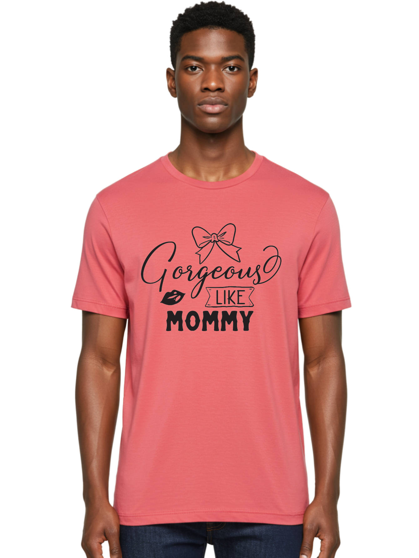 Gorgeous-Like-Mommy Men'S Graphic Tee, 100% Cotton, Comfortable Casual Summer Wear, Machine Washable, Gorgeous Mom, Mom And Daughter, Mother Daughter Matching Outfits, Stylish Mom, Fashionable Mom, Gorgeous Like Mommy, Lipstick Lips, Aac773