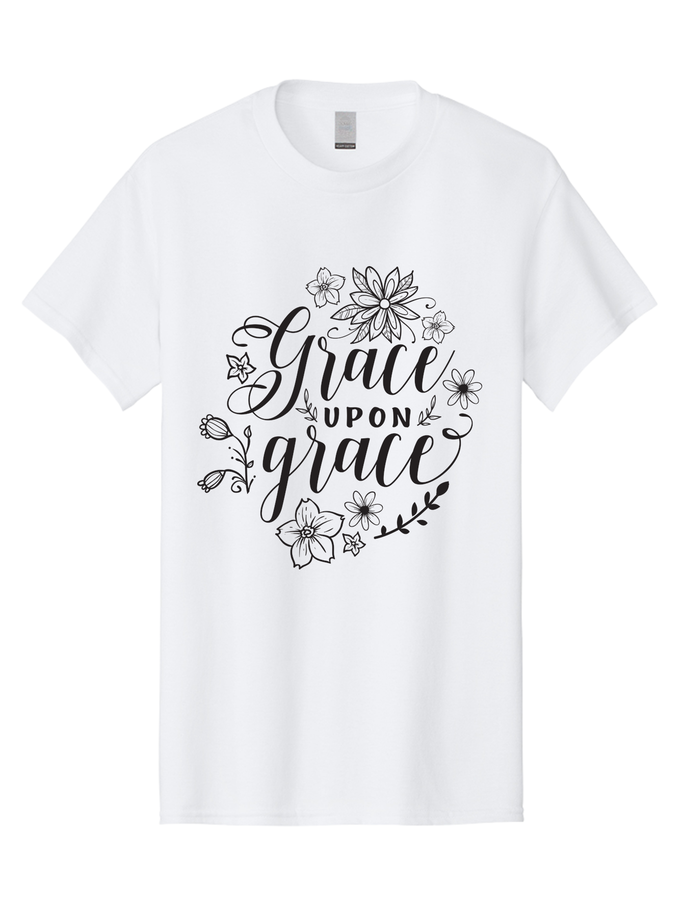 Grace-Upon-Grace Men'S Graphic Tee, 100% Cotton, Comfortable Casual Summer Wear, Machine Washable, Inspirational Quote, Floral Wreath, Black Typography, Divine Love, Spiritual Growth, Faith-Based, Motivational Words, Elegant Design, Aac774