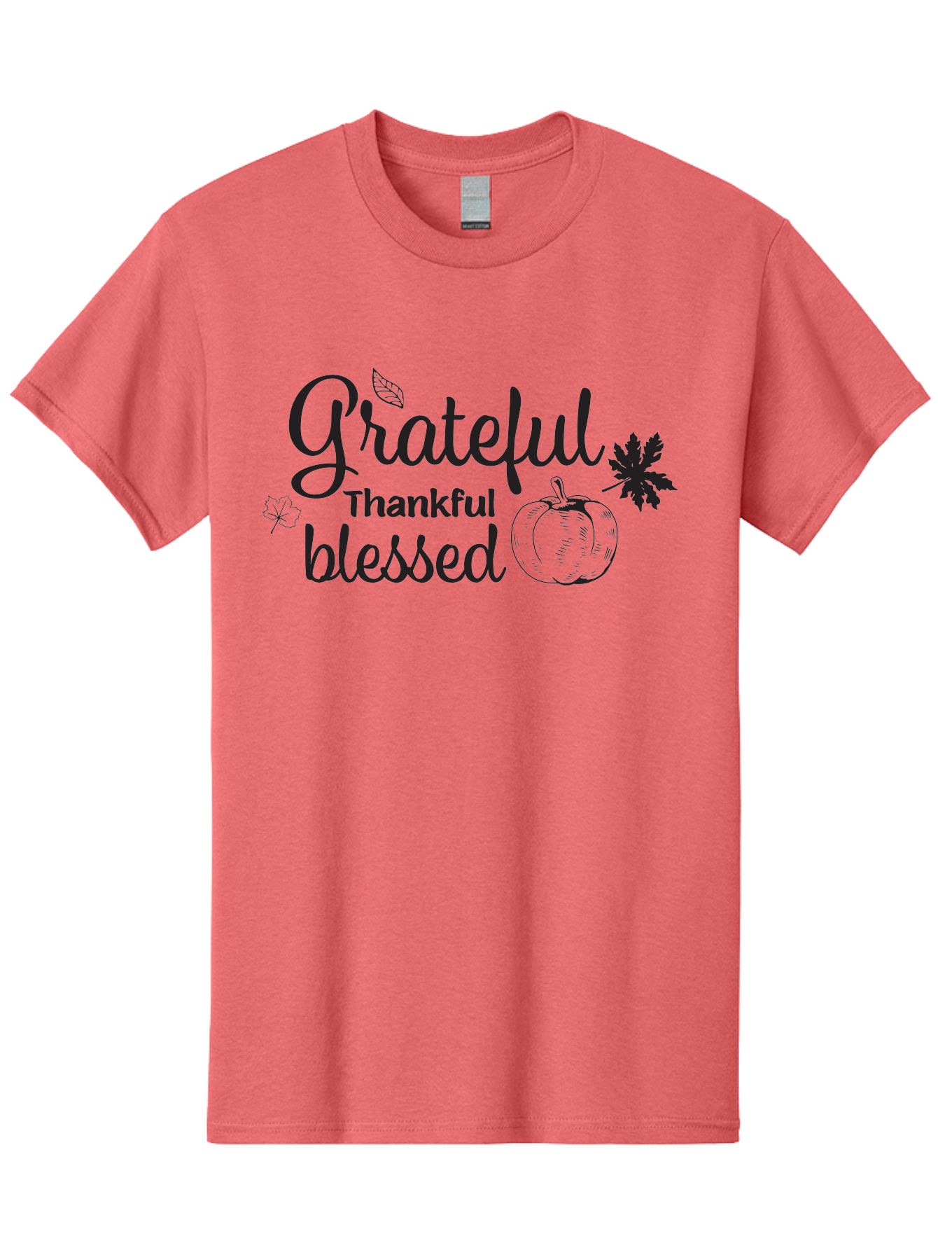 Grateful-Thankful-Blessed Men'S Graphic Tee, 100% Cotton, Comfortable Casual Summer Wear, Machine Washable, Grateful Thankful Blessed, Fall Season, Autumn Leaves, Pumpkin Illustration, Harvest Theme, Positive Vibes, Gratitude, Thankfulness, Aac777