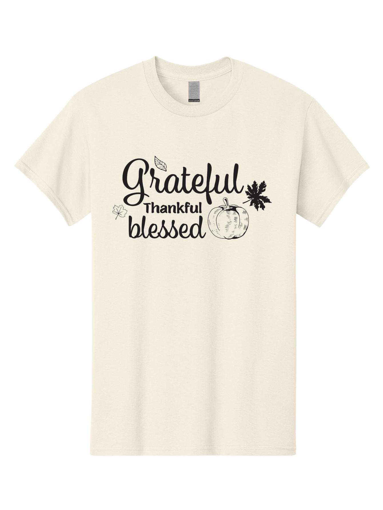 Grateful-Thankful-Blessed Men'S Graphic Tee, 100% Cotton, Comfortable Casual Summer Wear, Machine Washable, Grateful Thankful Blessed, Fall Season, Autumn Leaves, Pumpkin Illustration, Harvest Theme, Positive Vibes, Gratitude, Thankfulness, Aac777