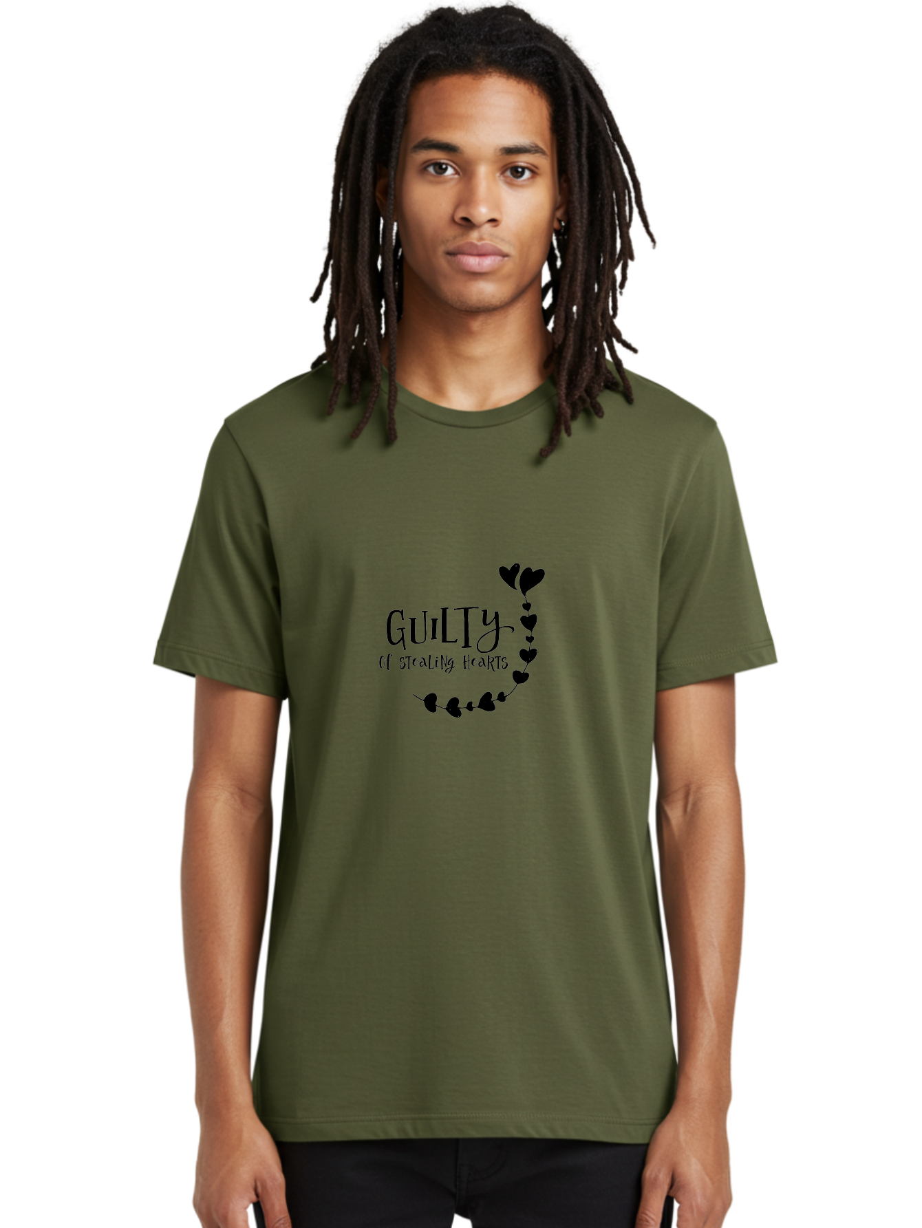 Guilty-Of-Stealing-Hearts Men'S Graphic Tee, 100% Cotton, Comfortable Casual Summer Wear, Machine Washable, Guilty Of Stealing Hearts, Heartbreak, Love, Valentines Day, Romance, Black Hearts, Love Affair, Heart Design, Playful Font Aac782