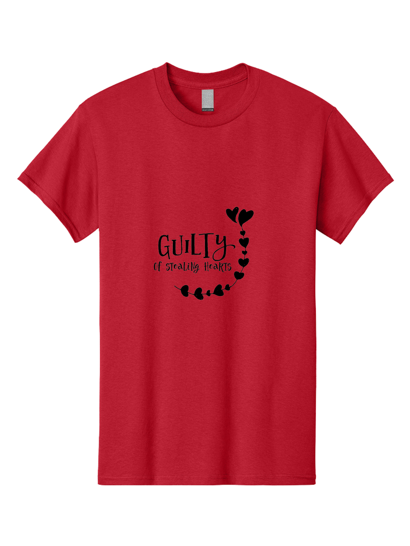Guilty-Of-Stealing-Hearts Men'S Graphic Tee, 100% Cotton, Comfortable Casual Summer Wear, Machine Washable, Guilty Of Stealing Hearts, Heartbreak, Love, Valentines Day, Romance, Black Hearts, Love Affair, Heart Design, Playful Font Aac782