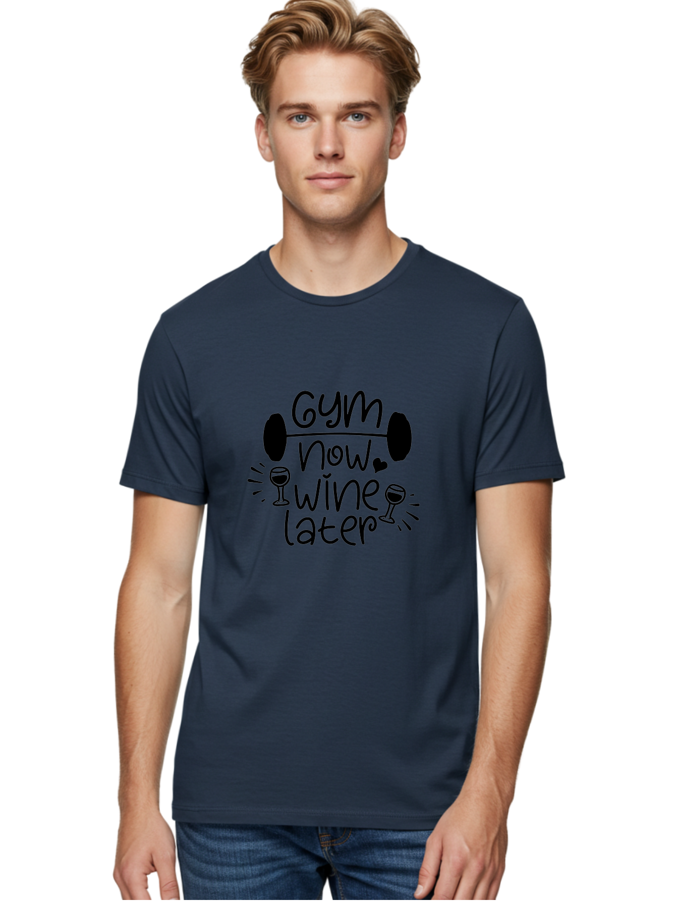 Gym-Now-Wine-Later Men'S Graphic Tee, 100% Cotton, Comfortable Casual Summer Wear, Machine Washable, Gym Motivation, Fitness Quote, Wine Lover, Workout Inspiration, Balance, Fitness Humor, Healthy Lifestyle, Gym And Wine Aac784