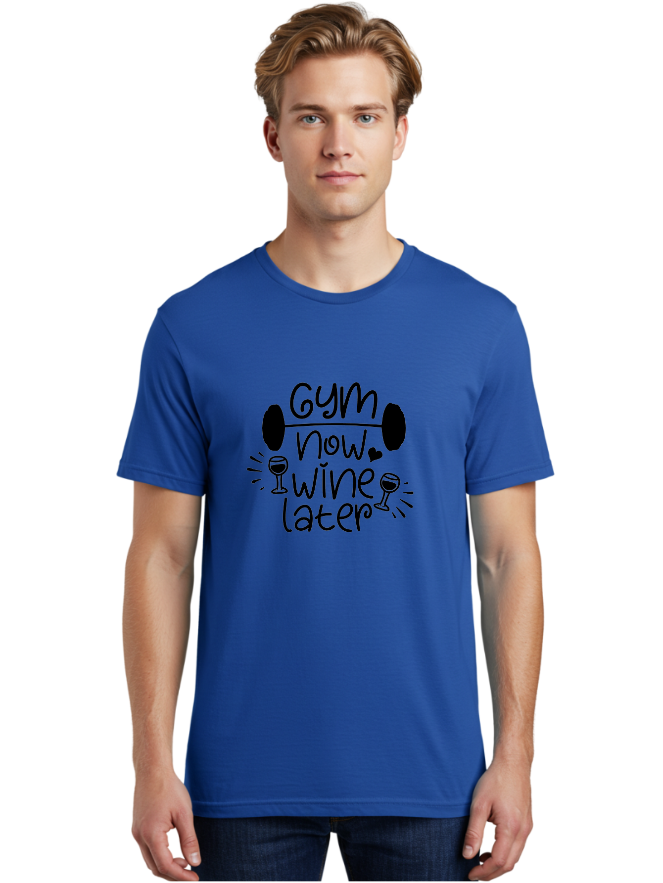 Gym-Now-Wine-Later Men'S Graphic Tee, 100% Cotton, Comfortable Casual Summer Wear, Machine Washable, Gym Motivation, Fitness Quote, Wine Lover, Workout Inspiration, Balance, Fitness Humor, Healthy Lifestyle, Gym And Wine Aac784