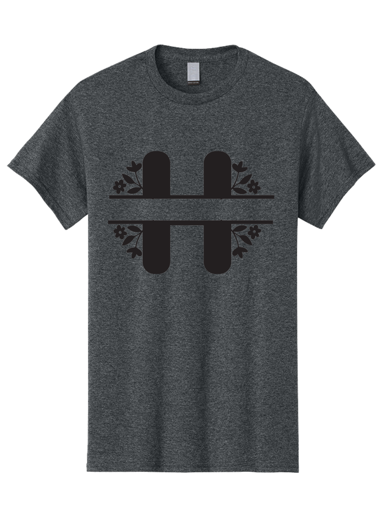 H-Symbol Men'S Graphic Tee, 100% Cotton, Comfortable Casual Summer Wear, Machine Washable, Stylized Letter H, Floral Accents, Decorative Typography, Black And Green Color Scheme, Elegant Font, Leaves And Flowers Aac785