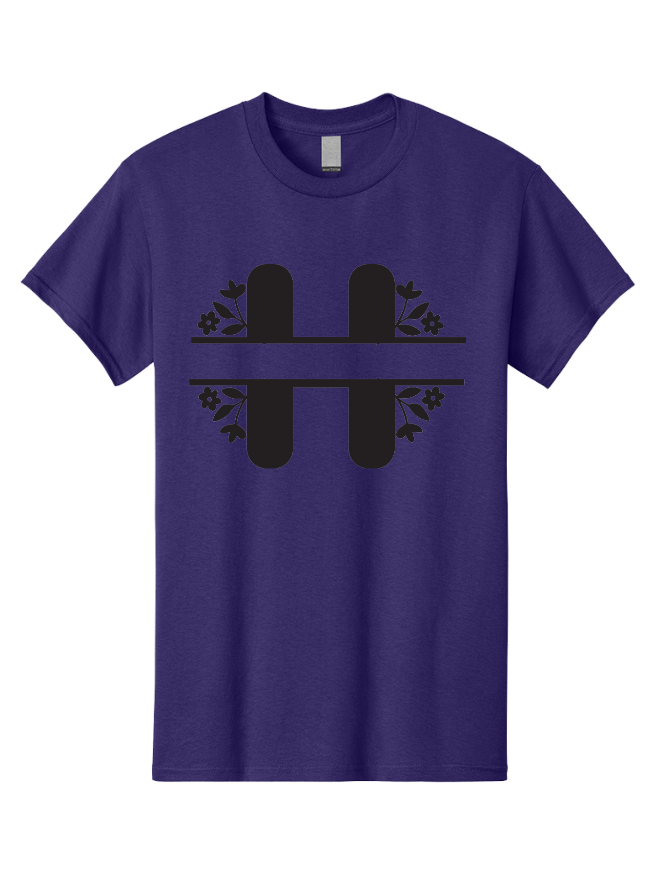 H-Symbol Men'S Graphic Tee, 100% Cotton, Comfortable Casual Summer Wear, Machine Washable, Stylized Letter H, Floral Accents, Decorative Typography, Black And Green Color Scheme, Elegant Font, Leaves And Flowers Aac785
