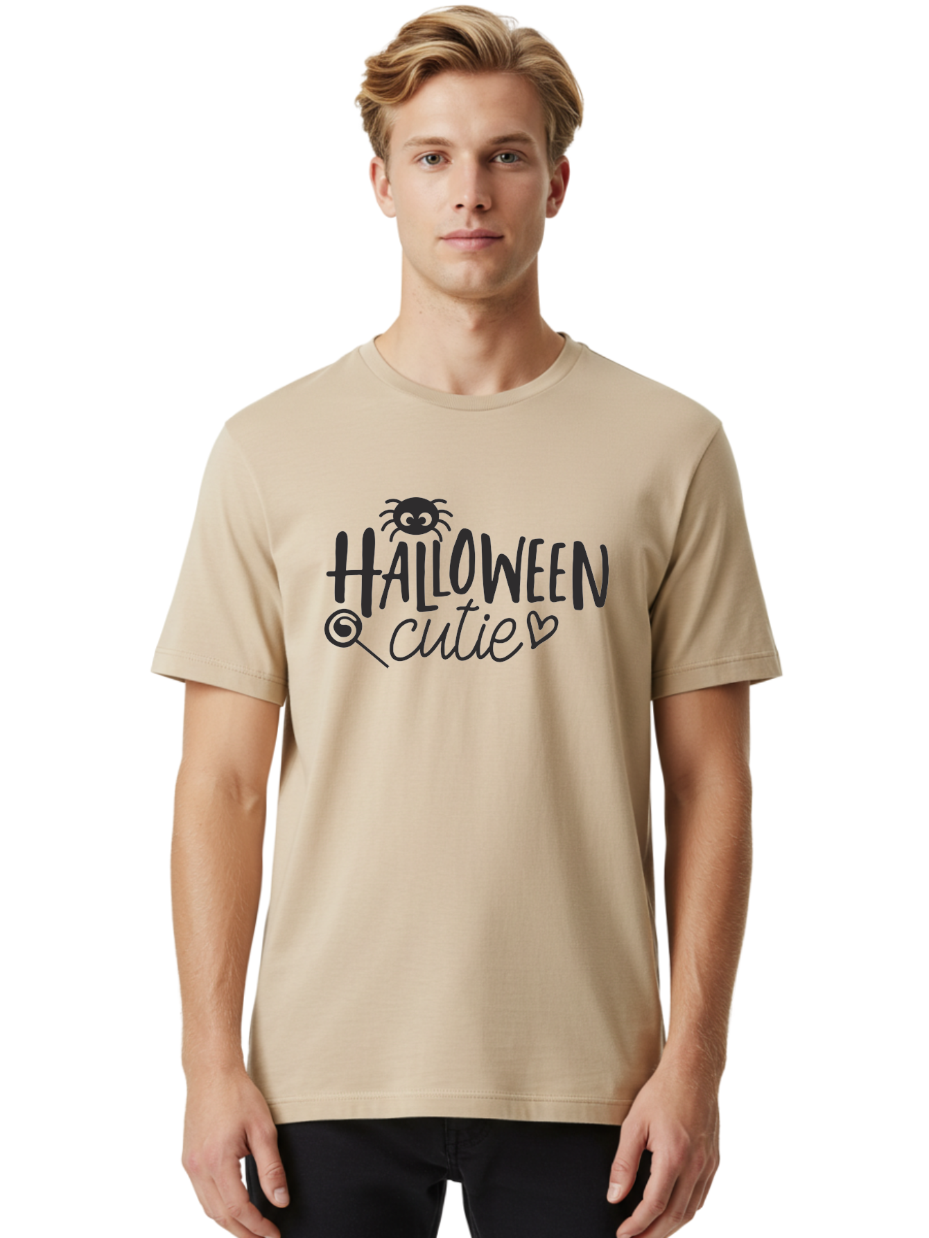 Halloween-Cutie Men'S Graphic Tee, 100% Cotton, Comfortable Casual Summer Wear, Machine Washable, Halloween Cutie, Cute Halloween, Halloween Design, Halloween Graphics, Halloween Typography, Halloween Text, Cute Halloween Text, Aac788