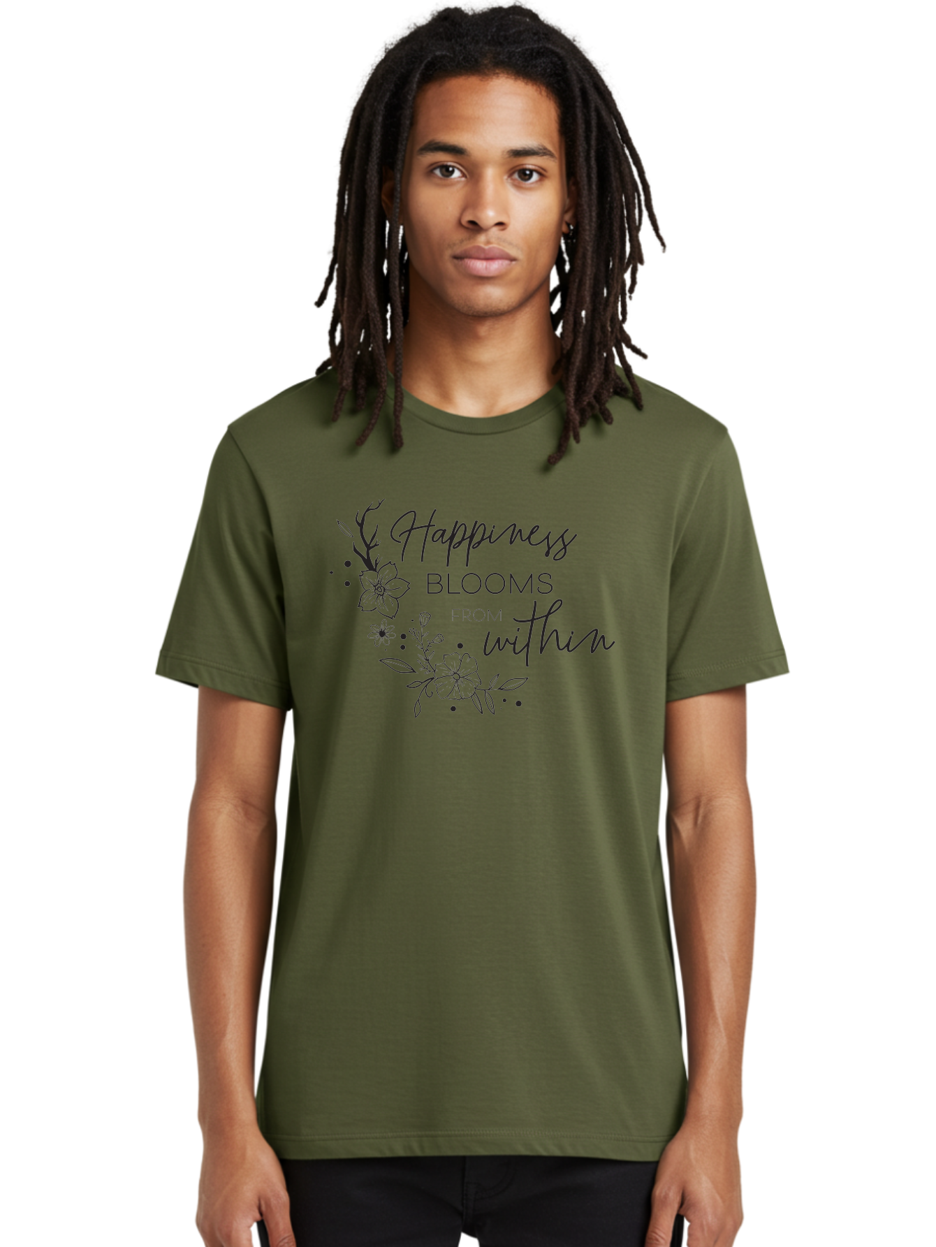 Happiness-Blooms Men'S Graphic Tee, 100% Cotton, Comfortable Casual Summer Wear, Machine Washable, Happiness Blooms, Inner Happiness, Positive Affirmations, Floral Designs, Inspirational Quotes, Motivational Quotes, Floral Illustrations, Aac794