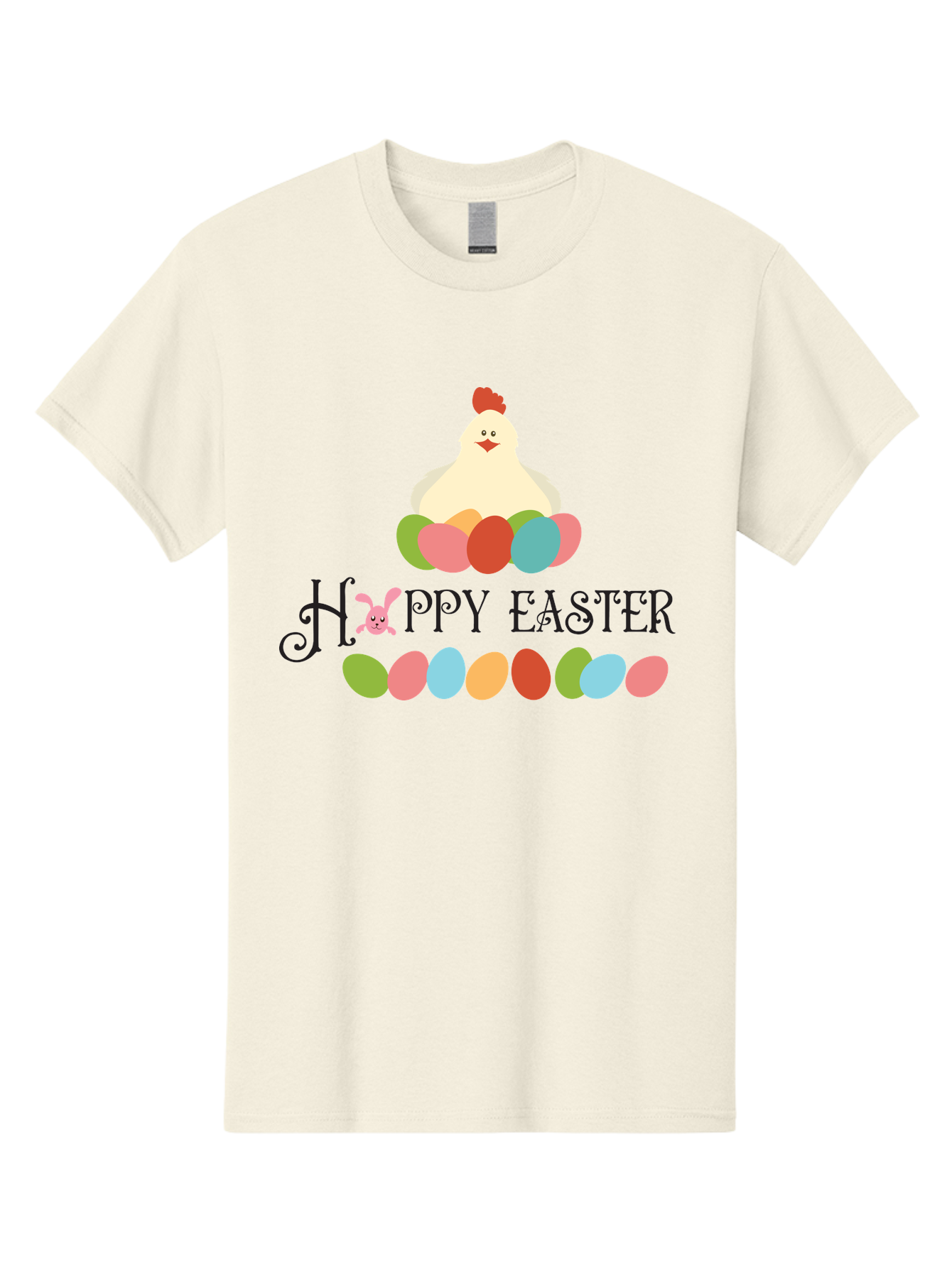 Happy-Easter Men'S Graphic Tee, 100% Cotton, Comfortable Casual Summer Wear, Machine Washable, Easter Eggs, Happy Easter, Easter Bunny, Easter Egg Hunt, Easter Celebration, Colorful Eggs, Spring Season, Chickens And Eggs Aac796