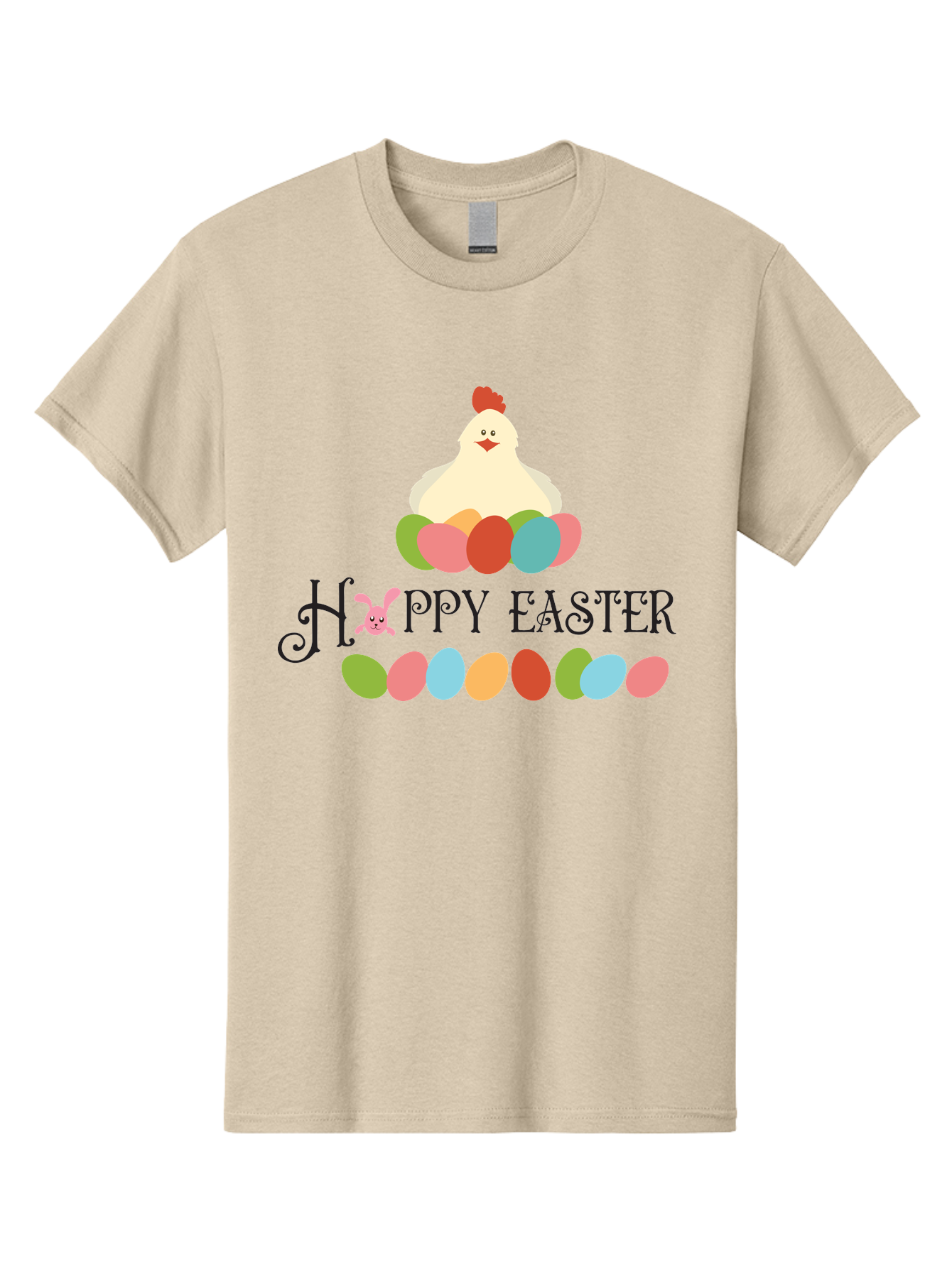 Happy-Easter Men'S Graphic Tee, 100% Cotton, Comfortable Casual Summer Wear, Machine Washable, Easter Eggs, Happy Easter, Easter Bunny, Easter Egg Hunt, Easter Celebration, Colorful Eggs, Spring Season, Chickens And Eggs Aac796