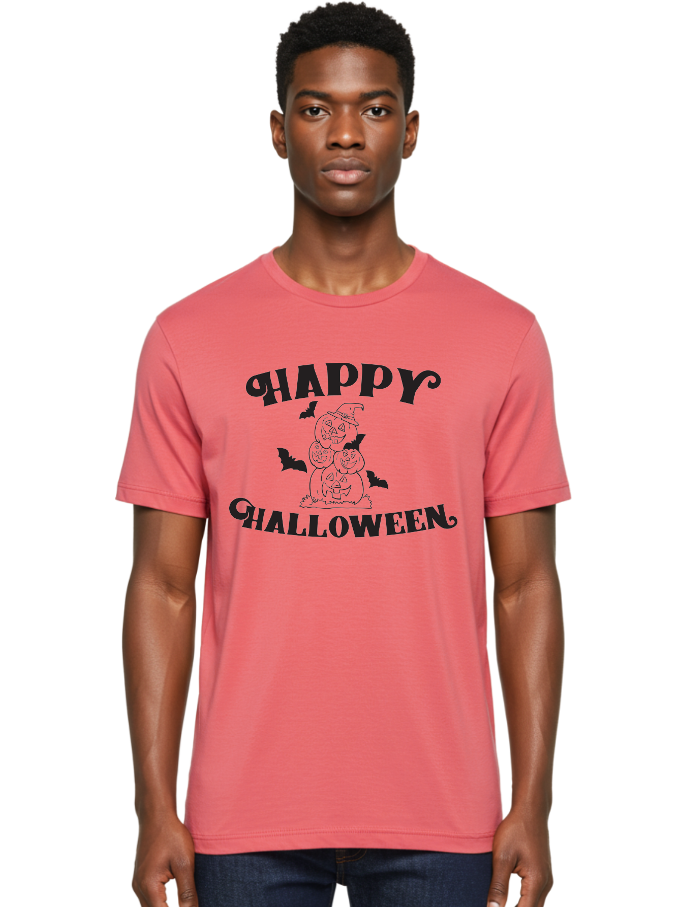 Happy-Halloween Men'S Graphic Tee, 100% Cotton, Comfortable Casual Summer Wear, Machine Washable, Halloween Pumpkins, Jack O' Lanterns, Spooky Bats, Pumpkin Stack, Witch Hat, Halloween Graphics, Halloween Illustrations, Seasonal Design, Aac797