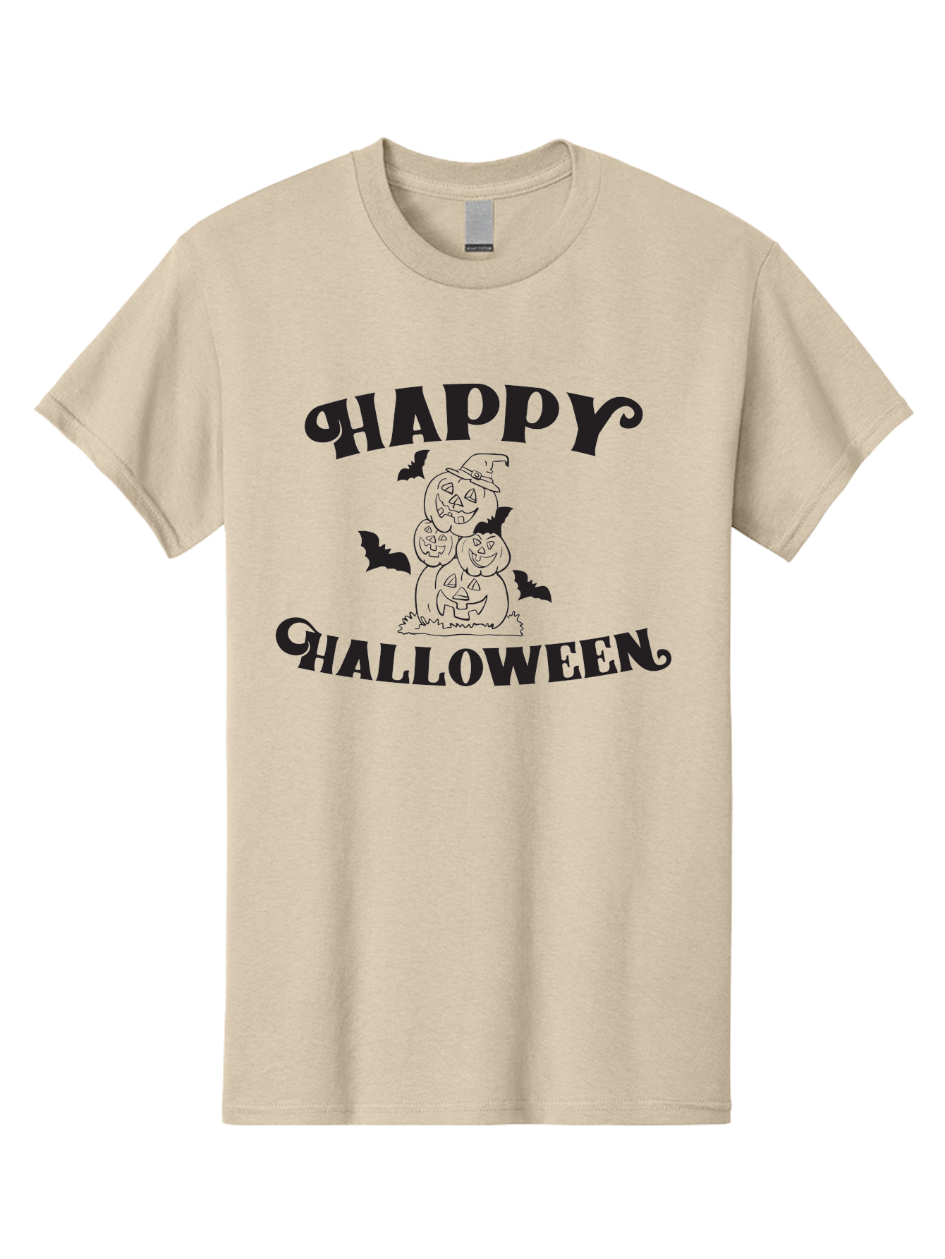 Happy-Halloween Men'S Graphic Tee, 100% Cotton, Comfortable Casual Summer Wear, Machine Washable, Halloween Pumpkins, Jack O' Lanterns, Spooky Bats, Pumpkin Stack, Witch Hat, Halloween Graphics, Halloween Illustrations, Seasonal Design, Aac797