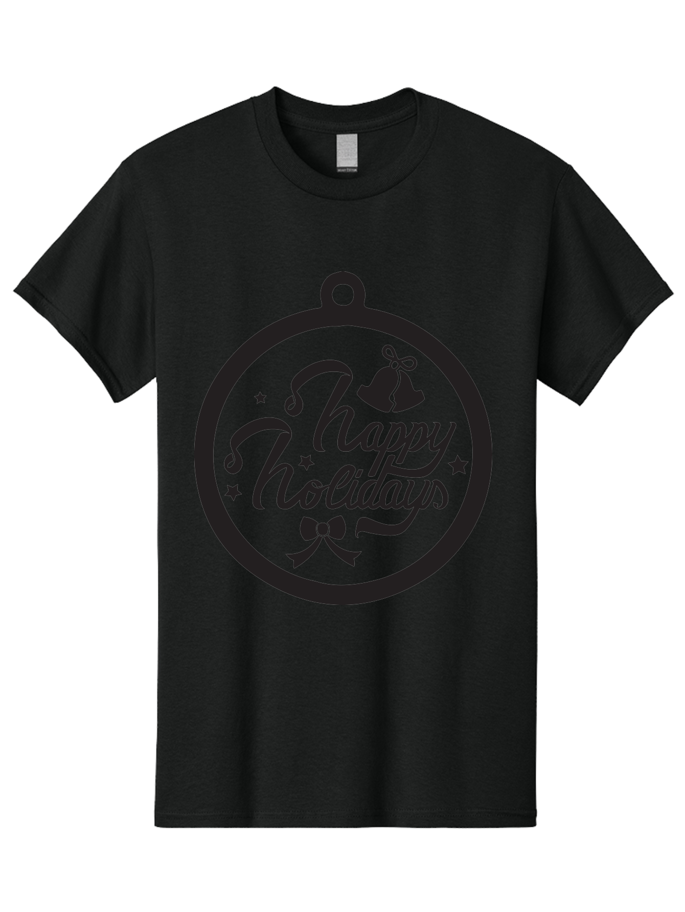Happy-Holidays Men'S Graphic Tee, 100% Cotton, Comfortable Casual Summer Wear, Machine Washable, Happy Holidays, Christmas Ornament, Holiday Greeting, Festive Decoration, Black Silhouette, Bells And Bow, Stars, Holiday Cheer, Christmas Gift, Aac798