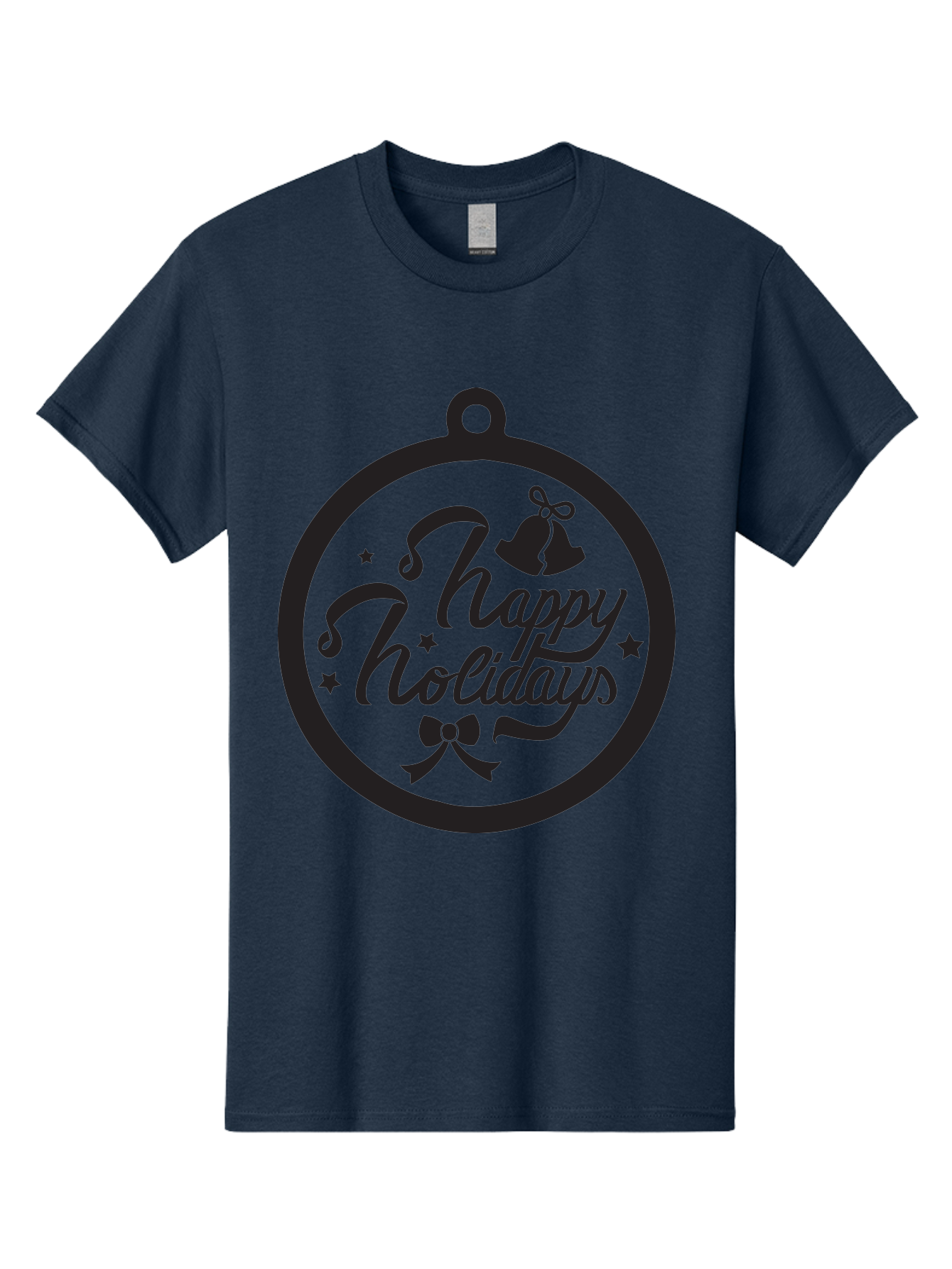 Happy-Holidays Men'S Graphic Tee, 100% Cotton, Comfortable Casual Summer Wear, Machine Washable, Happy Holidays, Christmas Ornament, Holiday Greeting, Festive Decoration, Black Silhouette, Bells And Bow, Stars, Holiday Cheer, Christmas Gift, Aac798