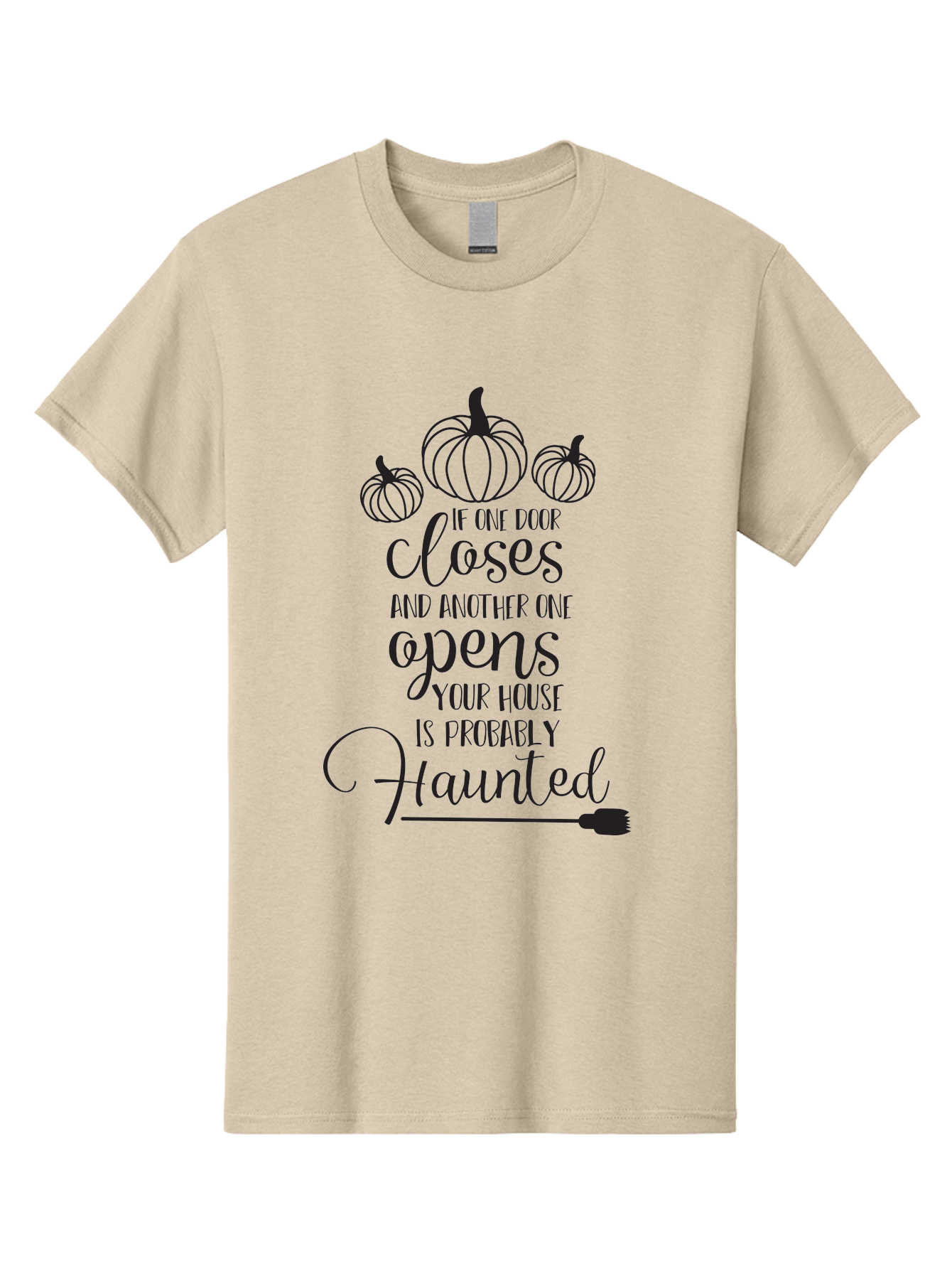 Haunted-House-Quote Men'S Graphic Tee, 100% Cotton, Comfortable Casual Summer Wear, Machine Washable, Halloween Quote, Spooky Sayings, Haunted House, Autumn Decorations, Pumpkin Illustrations, Black Silhouettes, Witch'S Broom, Fall Vibes, Aac799