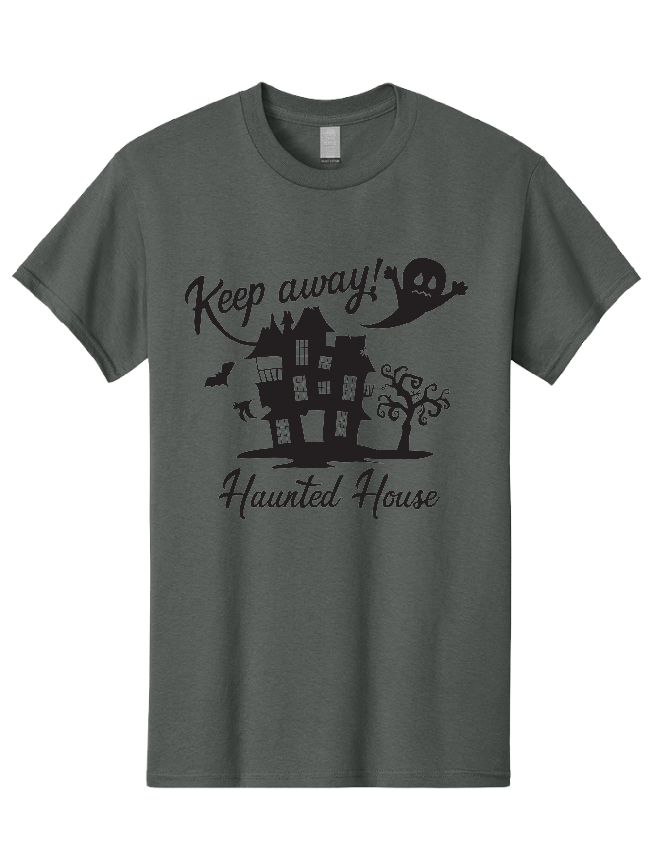Haunted-House Men'S Graphic Tee, 100% Cotton, Comfortable Casual Summer Wear, Machine Washable, Spooky Haunted House, Ghostly Apparitions, Haunted Mansion, Creepy Atmosphere, Scary Halloween Decorations, Bats, Ghost, Keep Away, Haunted House, Aac800