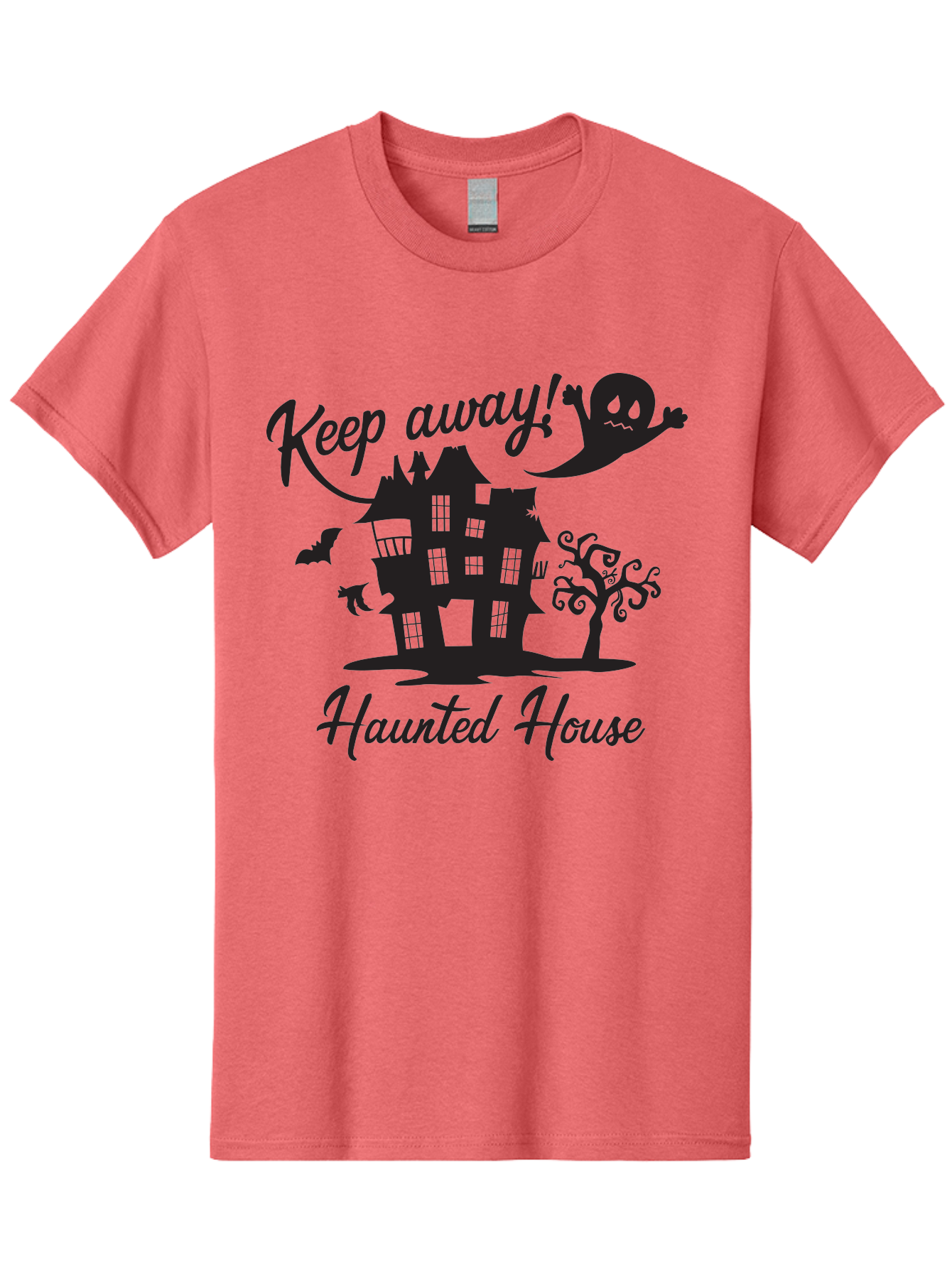 Haunted-House Men'S Graphic Tee, 100% Cotton, Comfortable Casual Summer Wear, Machine Washable, Spooky Haunted House, Ghostly Apparitions, Haunted Mansion, Creepy Atmosphere, Scary Halloween Decorations, Bats, Ghost, Keep Away, Haunted House, Aac800