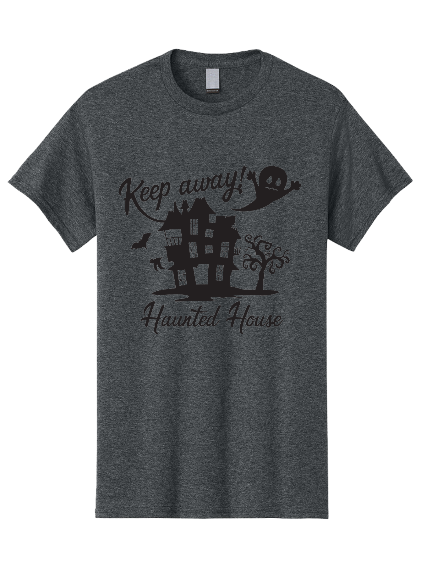 Haunted-House Men'S Graphic Tee, 100% Cotton, Comfortable Casual Summer Wear, Machine Washable, Spooky Haunted House, Ghostly Apparitions, Haunted Mansion, Creepy Atmosphere, Scary Halloween Decorations, Bats, Ghost, Keep Away, Haunted House, Aac800