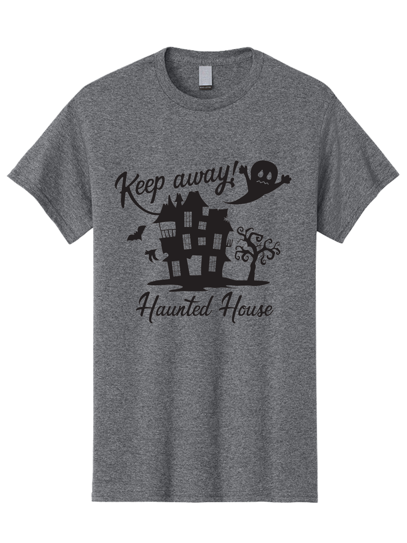 Haunted-House Men'S Graphic Tee, 100% Cotton, Comfortable Casual Summer Wear, Machine Washable, Spooky Haunted House, Ghostly Apparitions, Haunted Mansion, Creepy Atmosphere, Scary Halloween Decorations, Bats, Ghost, Keep Away, Haunted House, Aac800