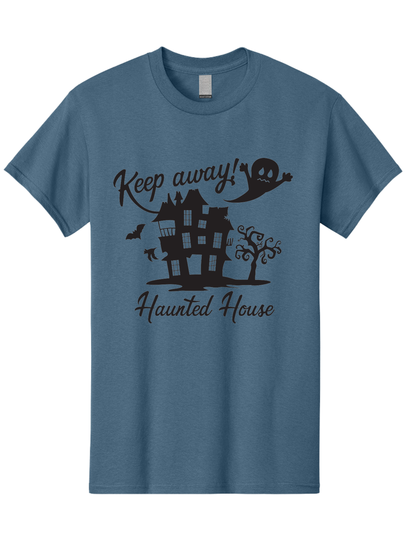 Haunted-House Men'S Graphic Tee, 100% Cotton, Comfortable Casual Summer Wear, Machine Washable, Spooky Haunted House, Ghostly Apparitions, Haunted Mansion, Creepy Atmosphere, Scary Halloween Decorations, Bats, Ghost, Keep Away, Haunted House, Aac800