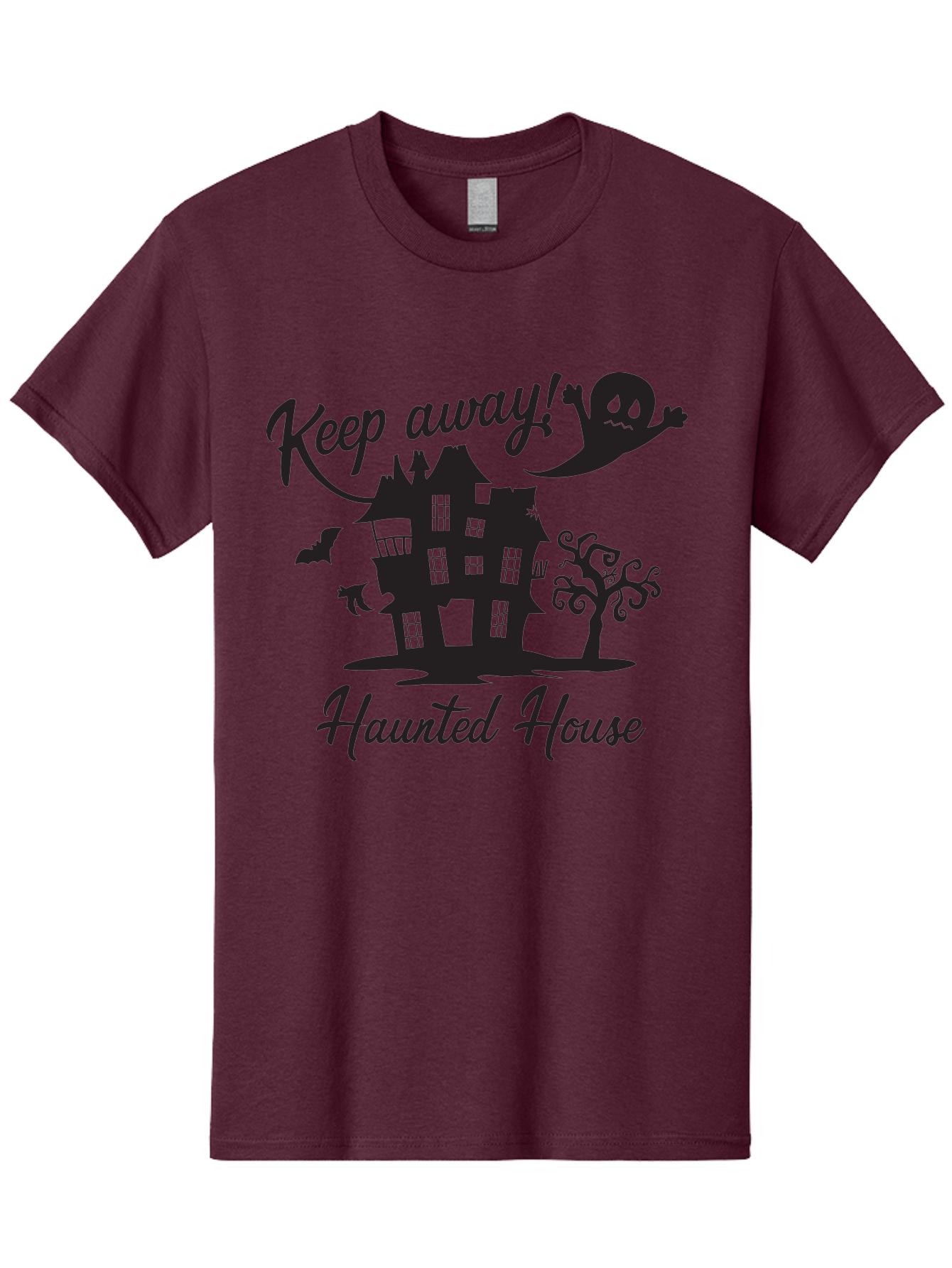 Haunted-House Men'S Graphic Tee, 100% Cotton, Comfortable Casual Summer Wear, Machine Washable, Spooky Haunted House, Ghostly Apparitions, Haunted Mansion, Creepy Atmosphere, Scary Halloween Decorations, Bats, Ghost, Keep Away, Haunted House, Aac800