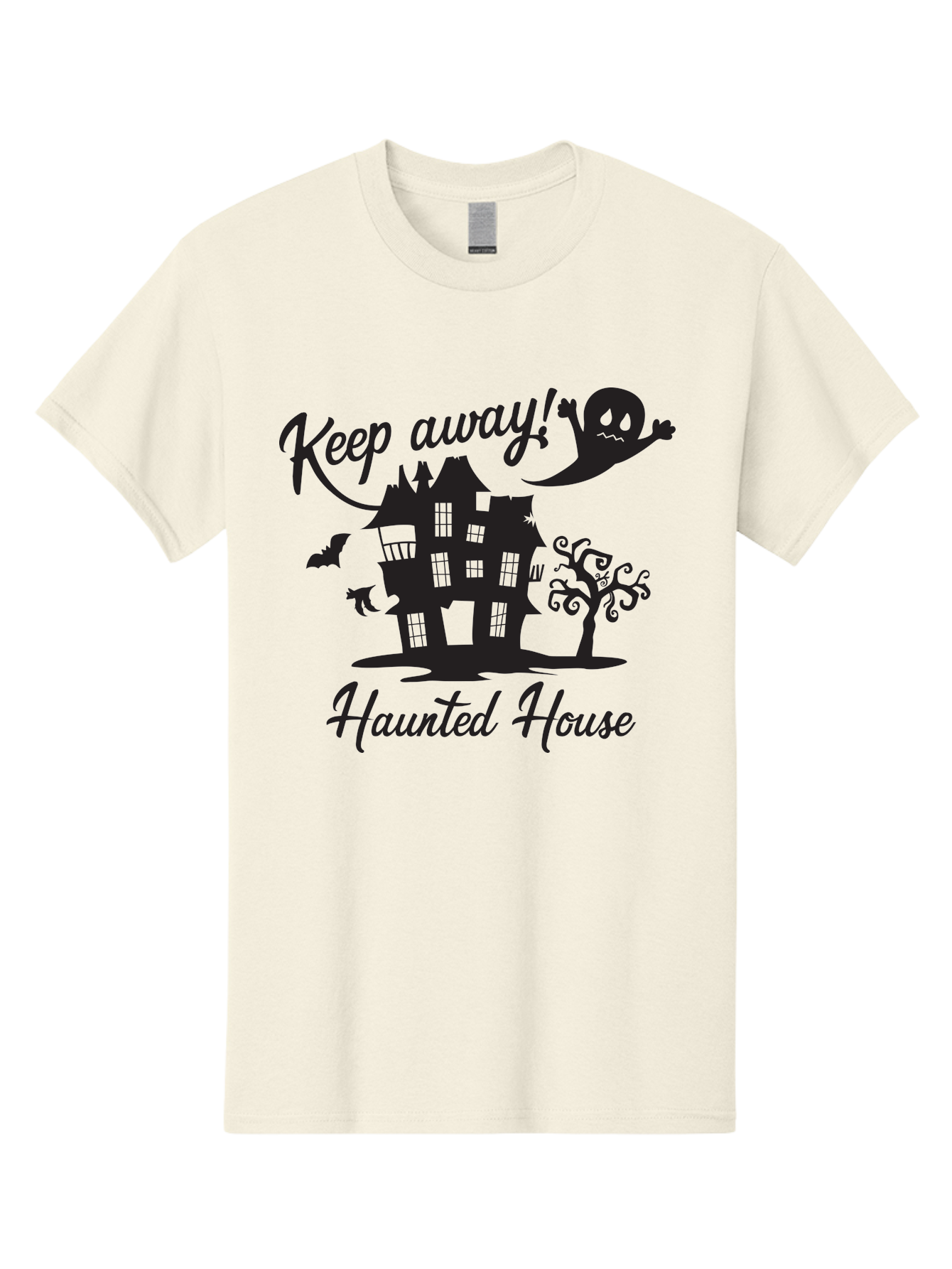 Haunted-House Men'S Graphic Tee, 100% Cotton, Comfortable Casual Summer Wear, Machine Washable, Spooky Haunted House, Ghostly Apparitions, Haunted Mansion, Creepy Atmosphere, Scary Halloween Decorations, Bats, Ghost, Keep Away, Haunted House, Aac800