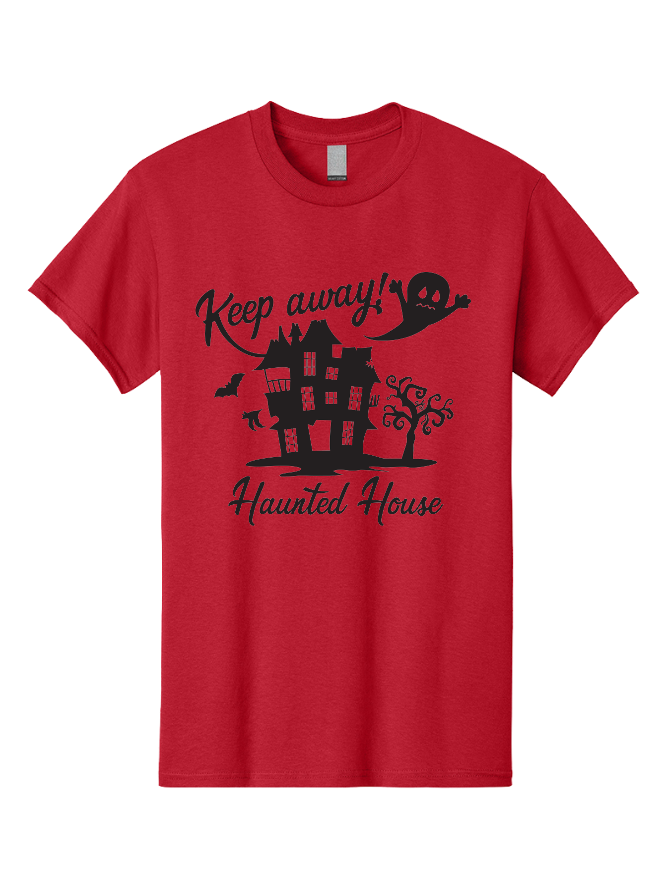 Haunted-House Men'S Graphic Tee, 100% Cotton, Comfortable Casual Summer Wear, Machine Washable, Spooky Haunted House, Ghostly Apparitions, Haunted Mansion, Creepy Atmosphere, Scary Halloween Decorations, Bats, Ghost, Keep Away, Haunted House, Aac800