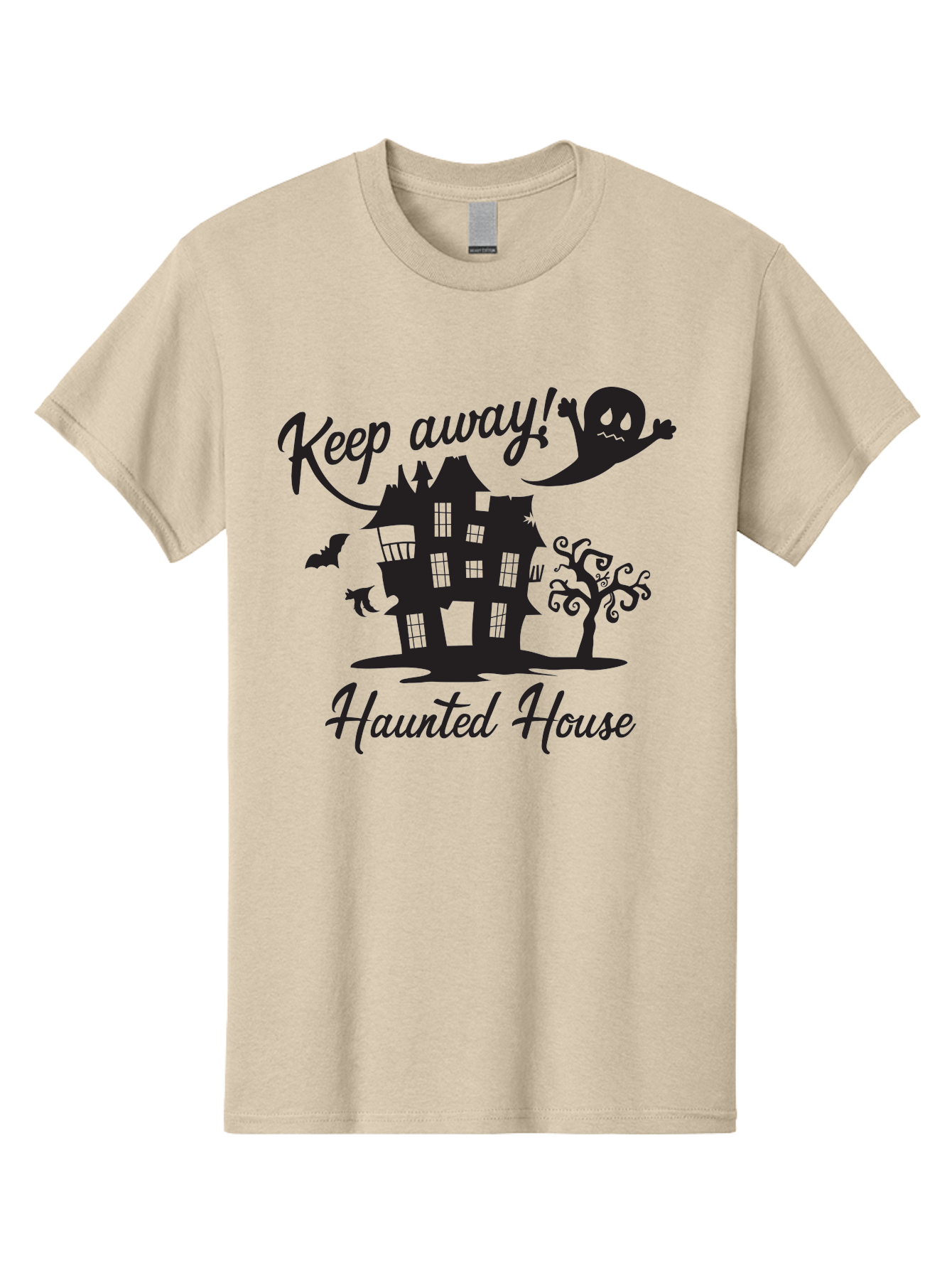 Haunted-House Men'S Graphic Tee, 100% Cotton, Comfortable Casual Summer Wear, Machine Washable, Spooky Haunted House, Ghostly Apparitions, Haunted Mansion, Creepy Atmosphere, Scary Halloween Decorations, Bats, Ghost, Keep Away, Haunted House, Aac800