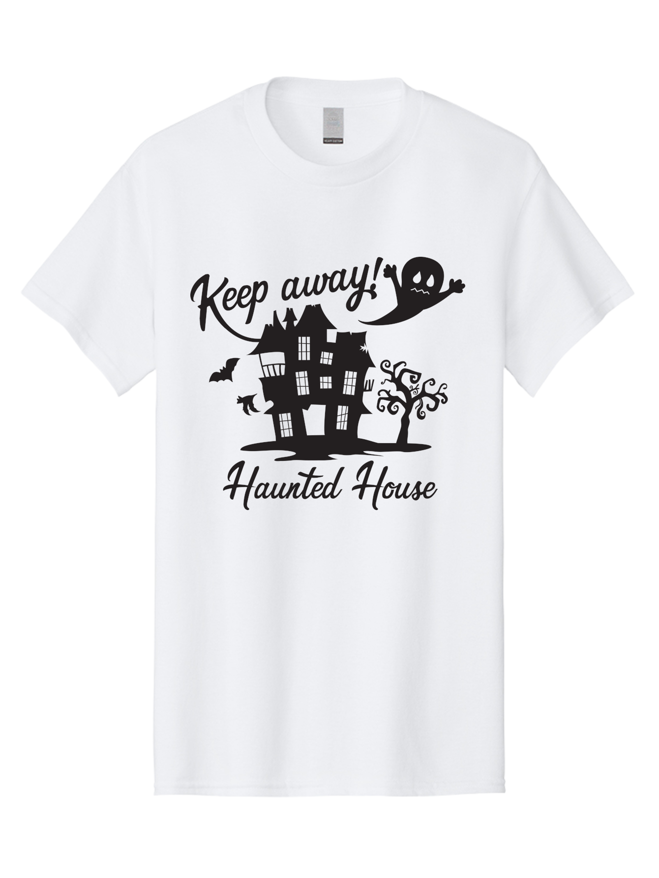Haunted-House Men'S Graphic Tee, 100% Cotton, Comfortable Casual Summer Wear, Machine Washable, Spooky Haunted House, Ghostly Apparitions, Haunted Mansion, Creepy Atmosphere, Scary Halloween Decorations, Bats, Ghost, Keep Away, Haunted House, Aac800