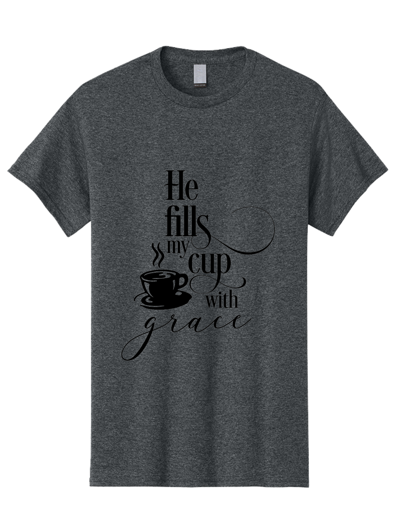 He-Fills-My-Cup-With-Grace Men'S Graphic Tee, 100% Cotton, Comfortable Casual Summer Wear, Machine Washable, Inspirational Quote, Coffee Cup, Steaming Hot, Morning Motivation, Faith-Based Design, Coffee Break, Motivational Words, Aac802