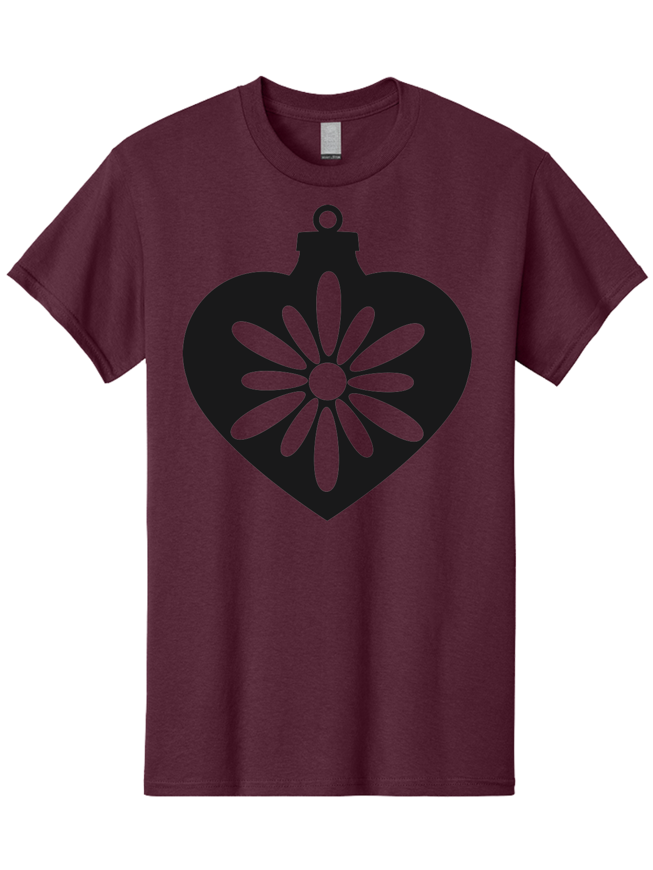 Heart-Ornament-With-Flower Men'S Graphic Tee, 100% Cotton, Comfortable Casual Summer Wear, Machine Washable, Heart Shaped Ornament, Floral Design, Flower Pattern, Black Silhouette, Green Accents, Christmas Decoration, Festive Symbol, Aac809