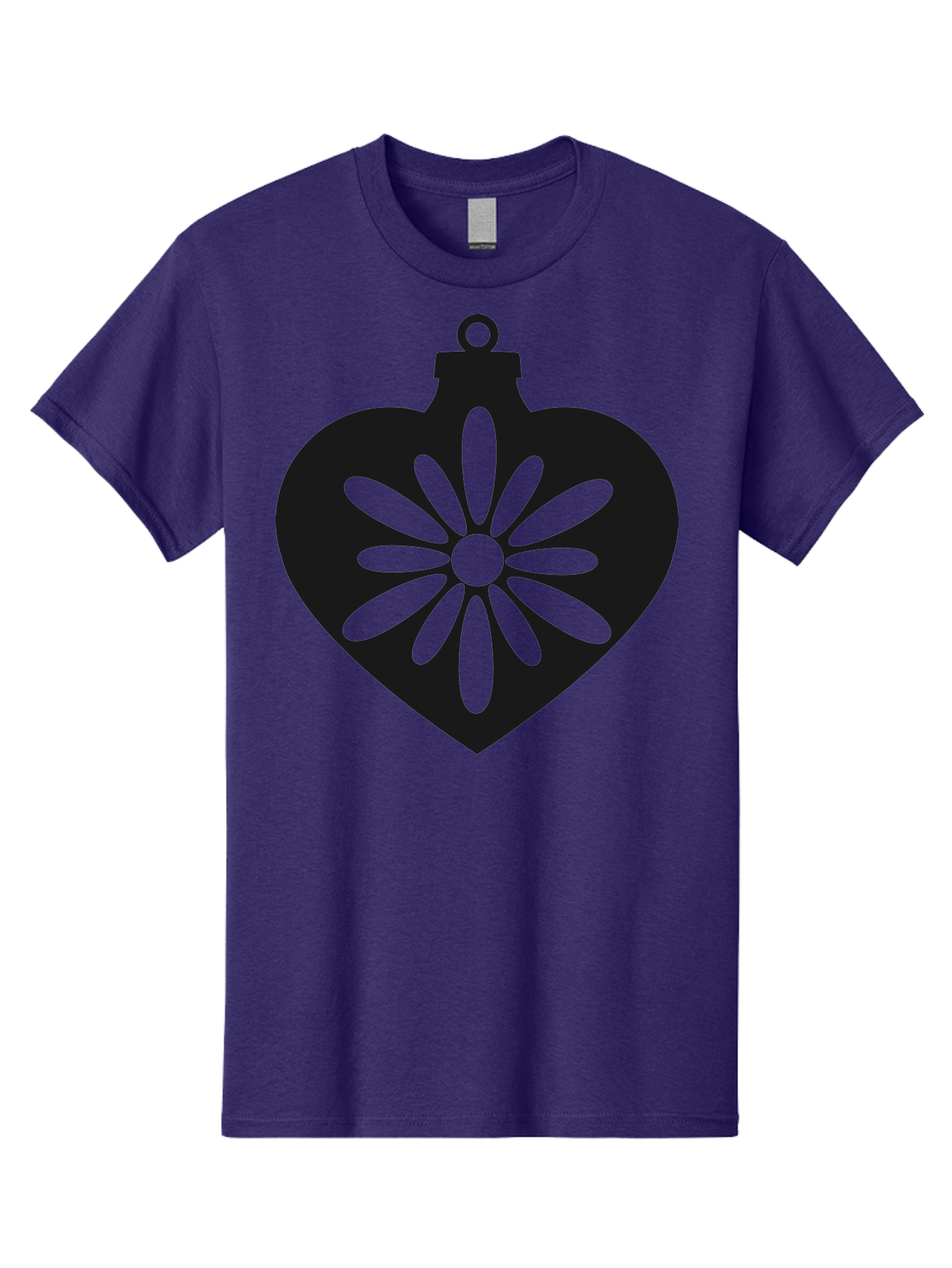 Heart-Ornament-With-Flower Men'S Graphic Tee, 100% Cotton, Comfortable Casual Summer Wear, Machine Washable, Heart Shaped Ornament, Floral Design, Flower Pattern, Black Silhouette, Green Accents, Christmas Decoration, Festive Symbol, Aac809