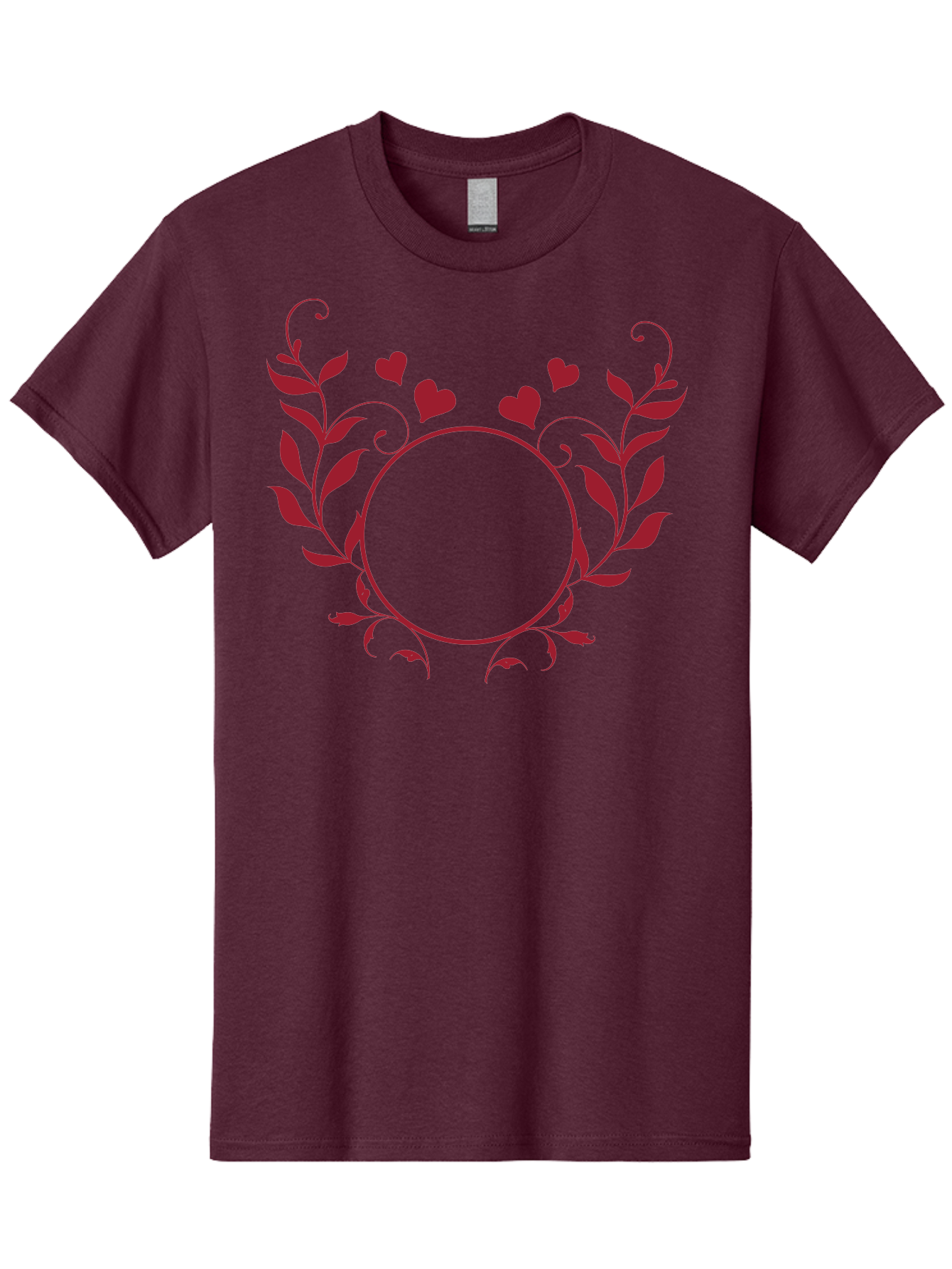Hearts-And-Vines-Frame Men'S Graphic Tee, 100% Cotton, Comfortable Casual Summer Wear, Machine Washable, Floral Wreath, Red Hearts, Circle Frame, Elegant Design, Romantic Elements, Decorative Border, Heart Motif, Vine Pattern, Classic Style Aac812