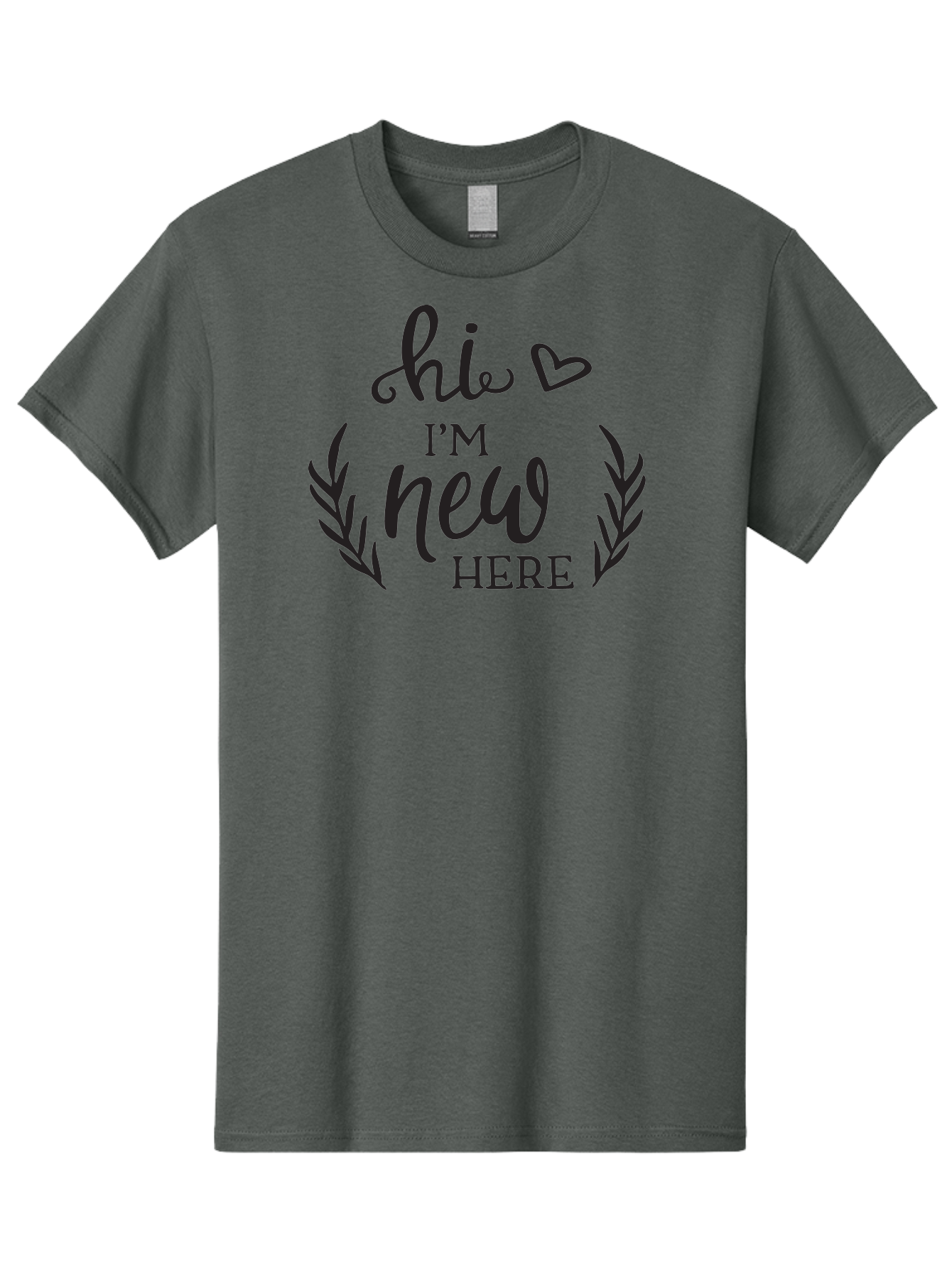 Hi-I-M-New-Here Men'S Graphic Tee, 100% Cotton, Comfortable Casual Summer Wear, Machine Washable, Social Media Greeting, New Community Member, Friendly Welcome, Introductory Post, Hello Message, Laurel Wreath Design, Heart Symbol, Aac818