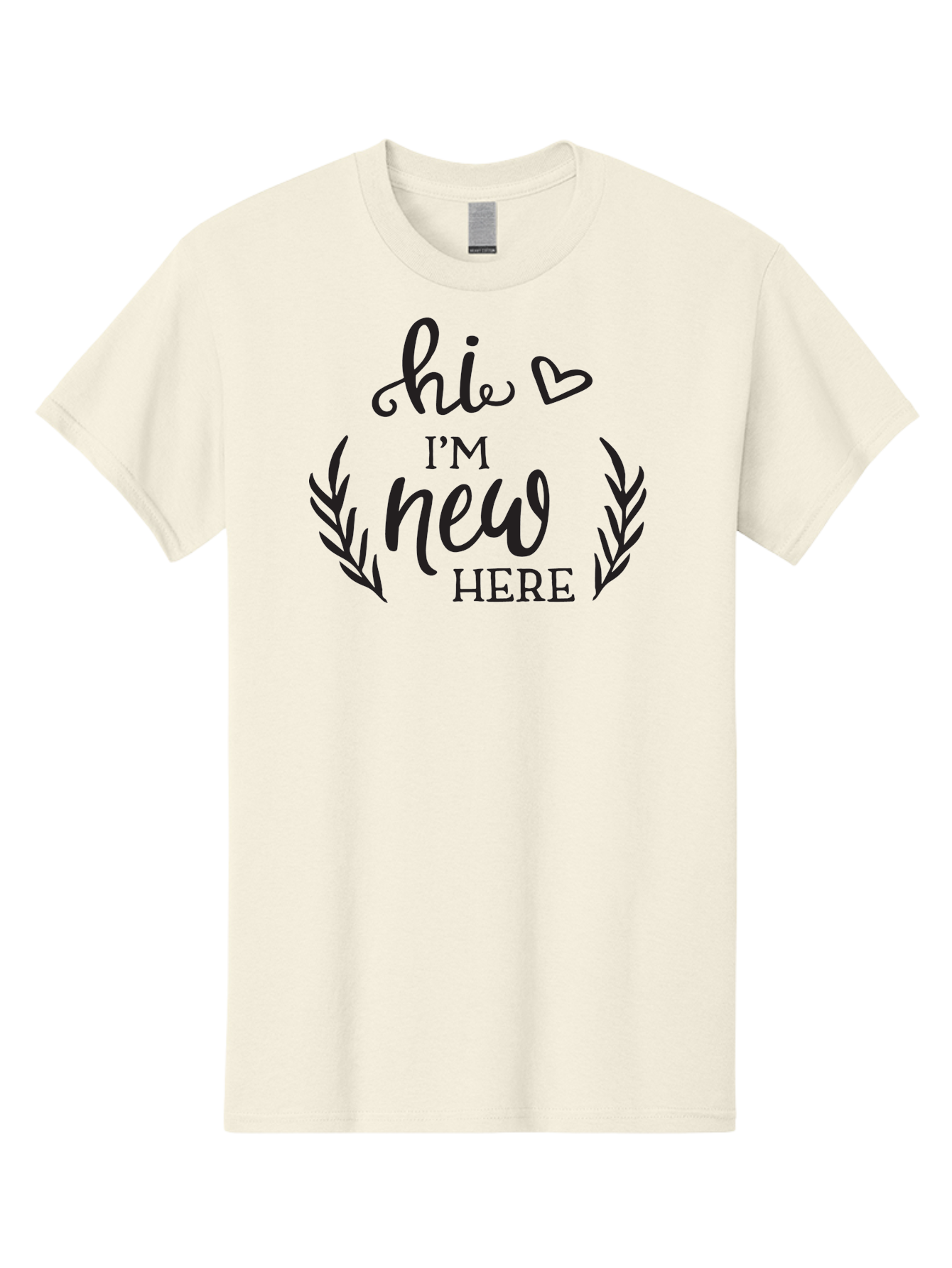 Hi-I-M-New-Here Men'S Graphic Tee, 100% Cotton, Comfortable Casual Summer Wear, Machine Washable, Social Media Greeting, New Community Member, Friendly Welcome, Introductory Post, Hello Message, Laurel Wreath Design, Heart Symbol, Aac818