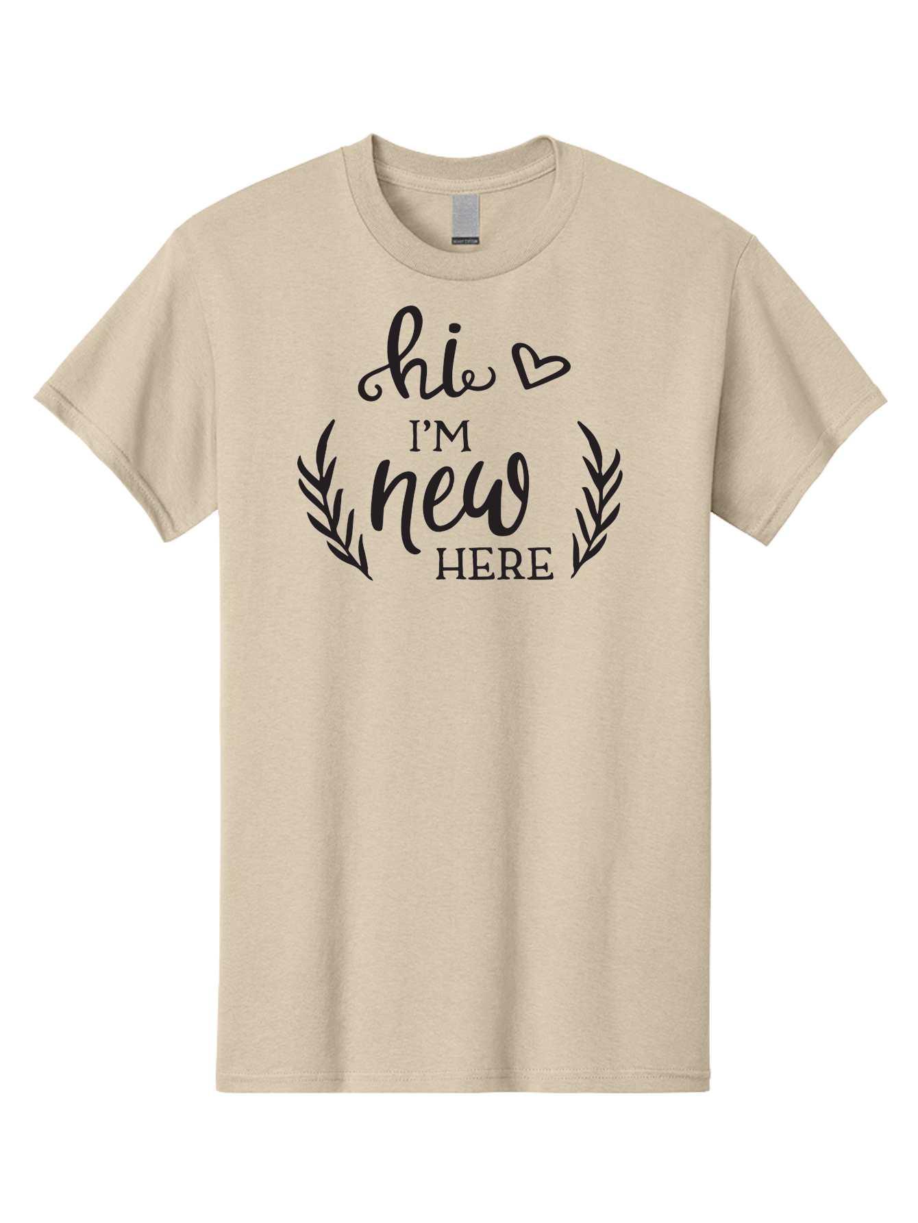 Hi-I-M-New-Here Men'S Graphic Tee, 100% Cotton, Comfortable Casual Summer Wear, Machine Washable, Social Media Greeting, New Community Member, Friendly Welcome, Introductory Post, Hello Message, Laurel Wreath Design, Heart Symbol, Aac818