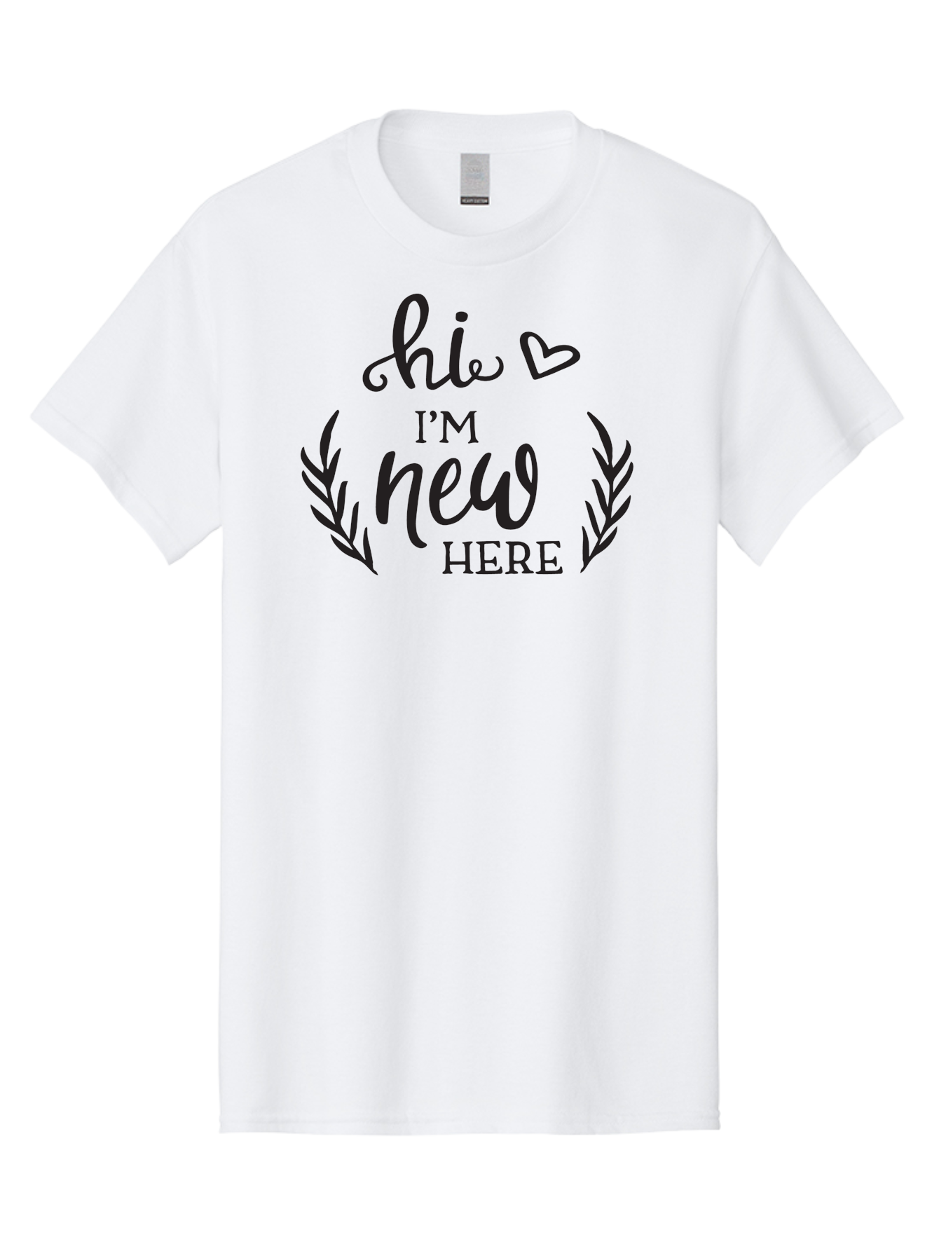 Hi-I-M-New-Here Men'S Graphic Tee, 100% Cotton, Comfortable Casual Summer Wear, Machine Washable, Social Media Greeting, New Community Member, Friendly Welcome, Introductory Post, Hello Message, Laurel Wreath Design, Heart Symbol, Aac818