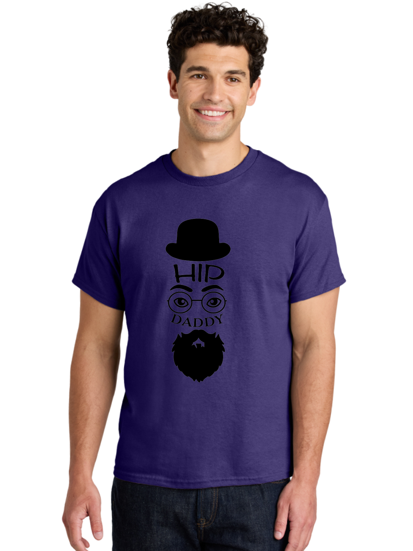 Hip-Daddy Men'S Graphic Tee, 100% Cotton, Comfortable Casual Summer Wear, Machine Washable, Hip Daddy, Bearded Man, Vintage Style, Round Glasses, Bowler Hat, Modern Daddy, Stylish Dad, Fashion Illustration, Hipster Daddy Aac820
