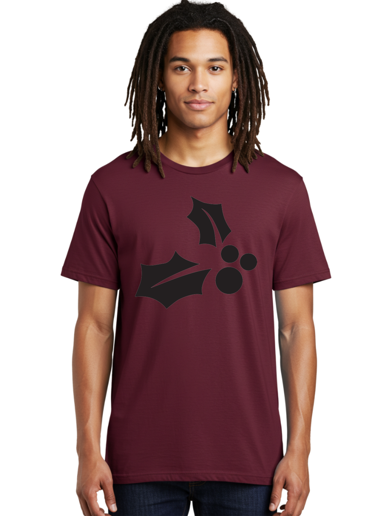 Holly-Leaves-And-Berries Men'S Graphic Tee, 100% Cotton, Comfortable Casual Summer Wear, Machine Washable, Holiday Holly, Christmas Leaves, Festive Berries, Black Silhouette, Minimalist Design, Winter Decor, Seasonal Graphics Aac823