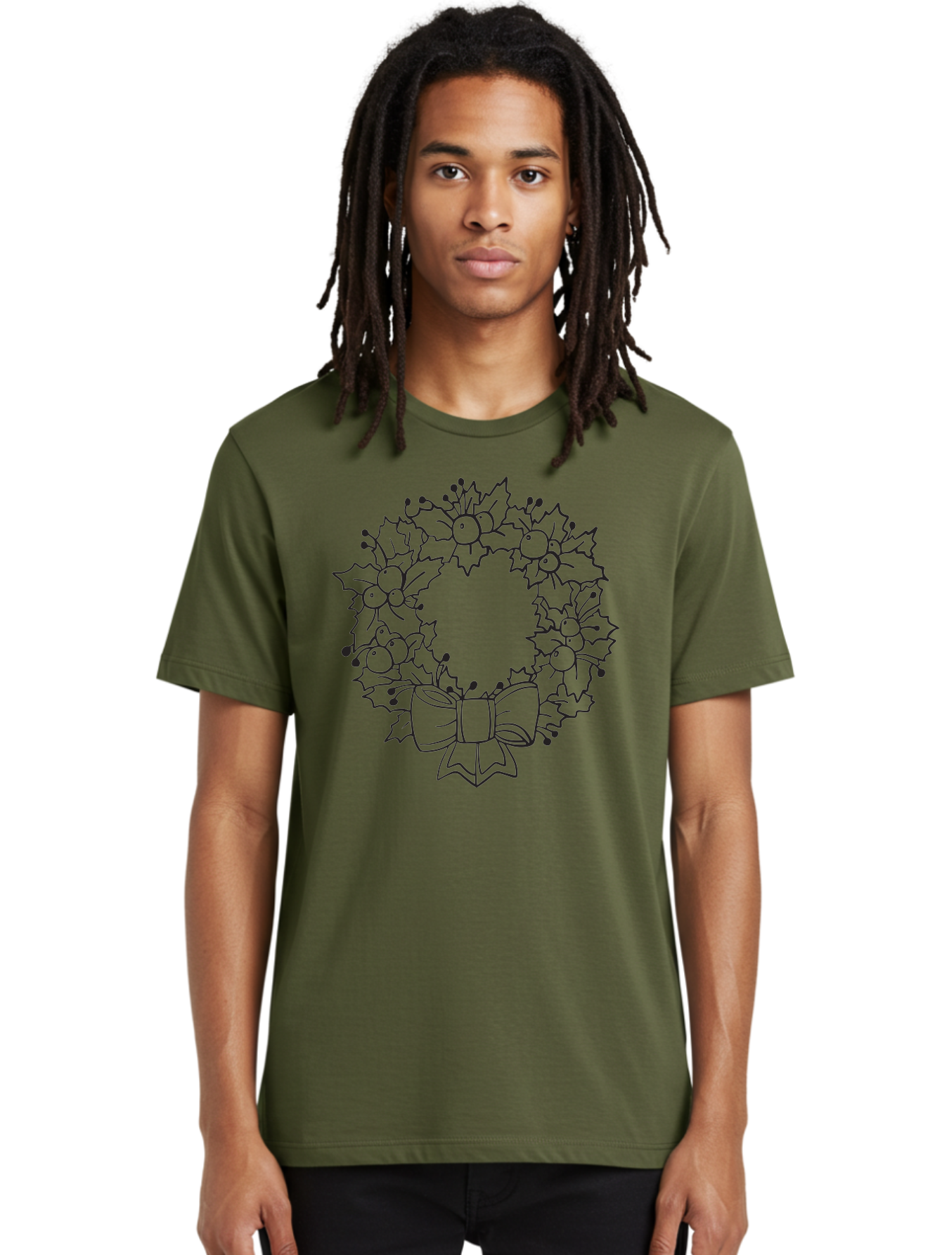 Holly-Wreath-With-Bow Men'S Graphic Tee, 100% Cotton, Comfortable Casual Summer Wear, Machine Washable, Christmas Wreath, Festive Decoration, Holly Leaves, Berries, Bow, Holiday Decor, Winter Season, Christmas Celebration, Festive Atmosphere, Aac824