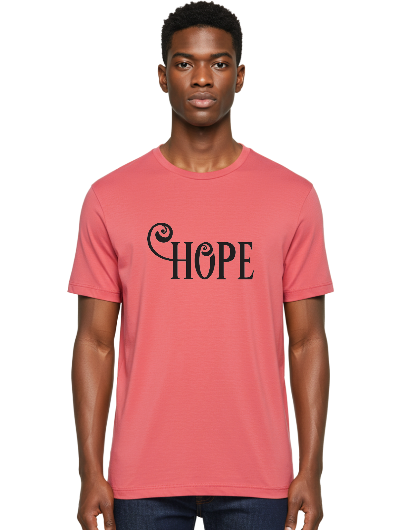 Hope Men'S Graphic Tee, 100% Cotton, Comfortable Casual Summer Wear, Machine Washable, Hope Symbol, Inspirational Quote, Motivational Text, Positive Vibes, Black Typography, Elegant Design, Swirly Font, Ornate Lettering Aac828