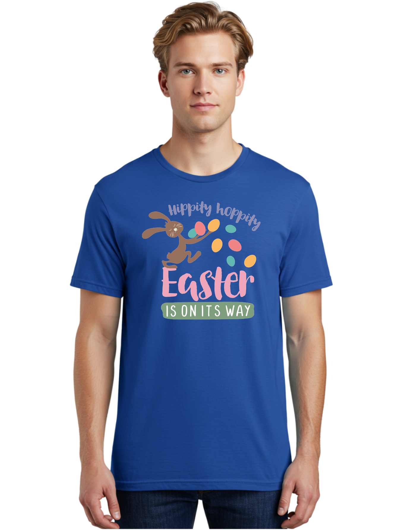 Hoppily-Hopping-Easter Men'S Graphic Tee, 100% Cotton, Comfortable Casual Summer Wear, Machine Washable, Easter Bunny, Easter Eggs, Colorful Eggs, Spring Holiday, Festive Graphics, Happy Easter, Hippidy Hoppity Aac829